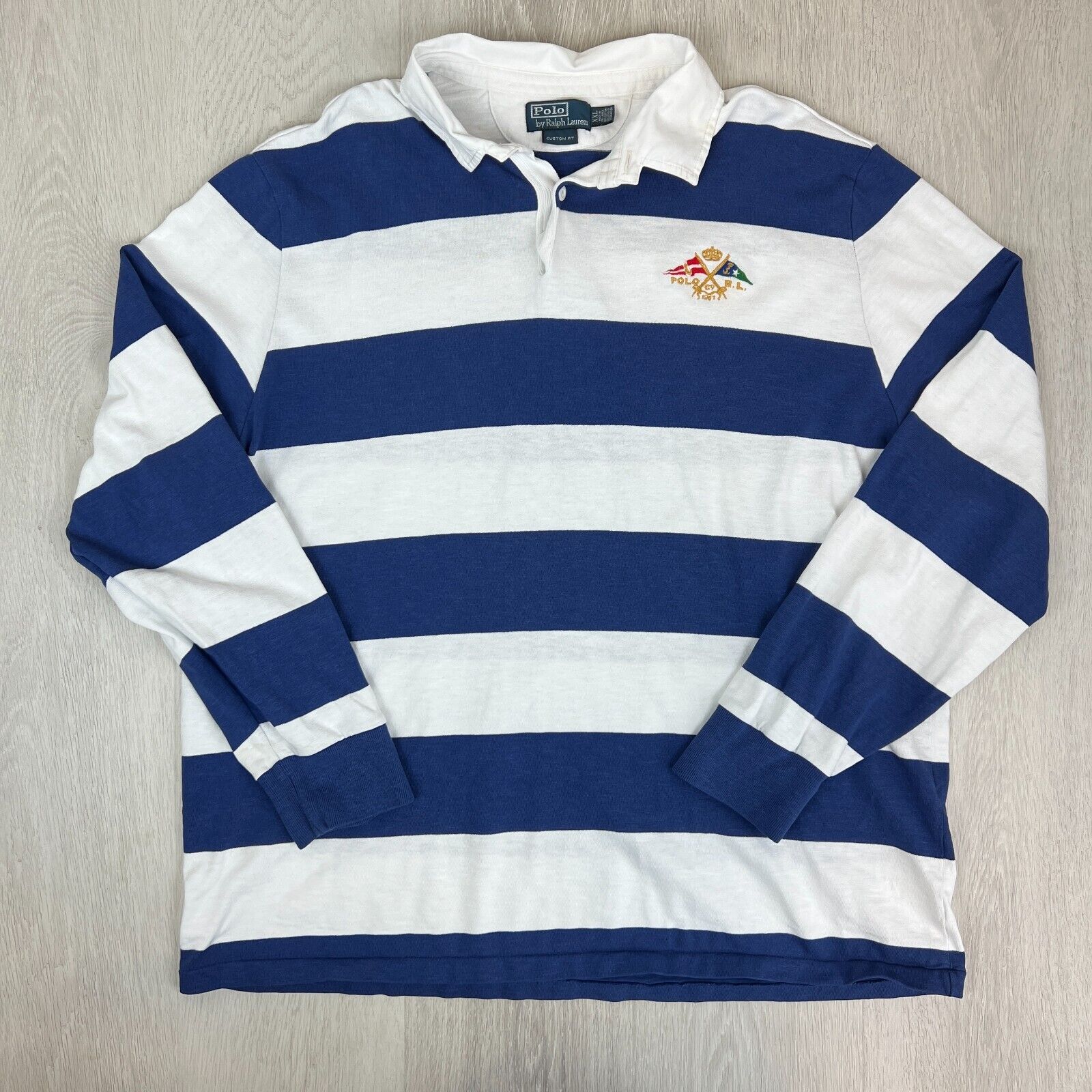 Polo Ralph Lauren Mens Striped Rugby Jumper Size XL Shire Thrift