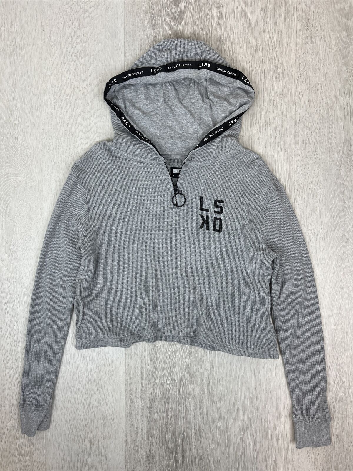 LSKD Womens Cropped Waffle Texture 1/4 Zip Hoodie Size 12