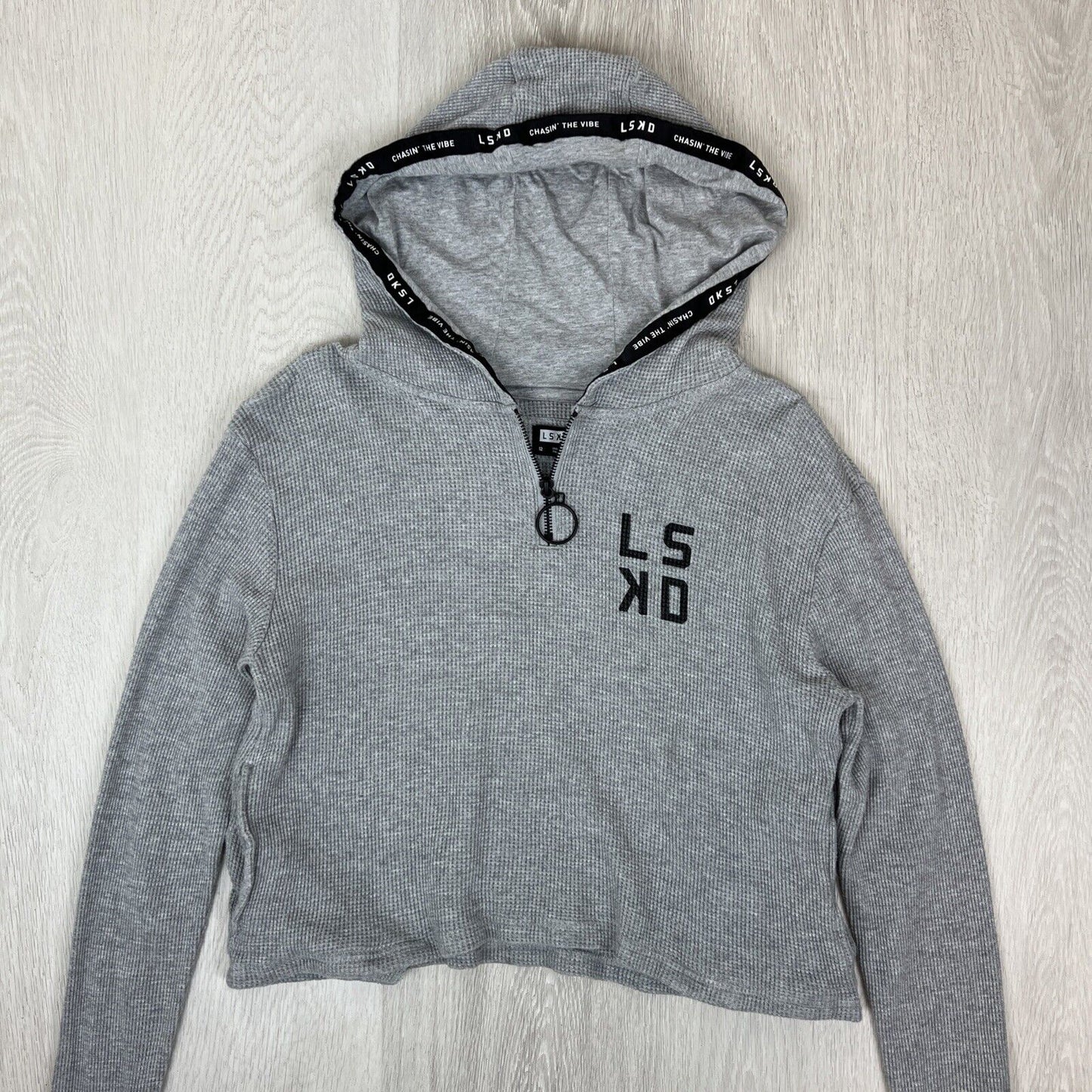 LSKD Womens Cropped Waffle Texture 1/4 Zip Hoodie Size 12