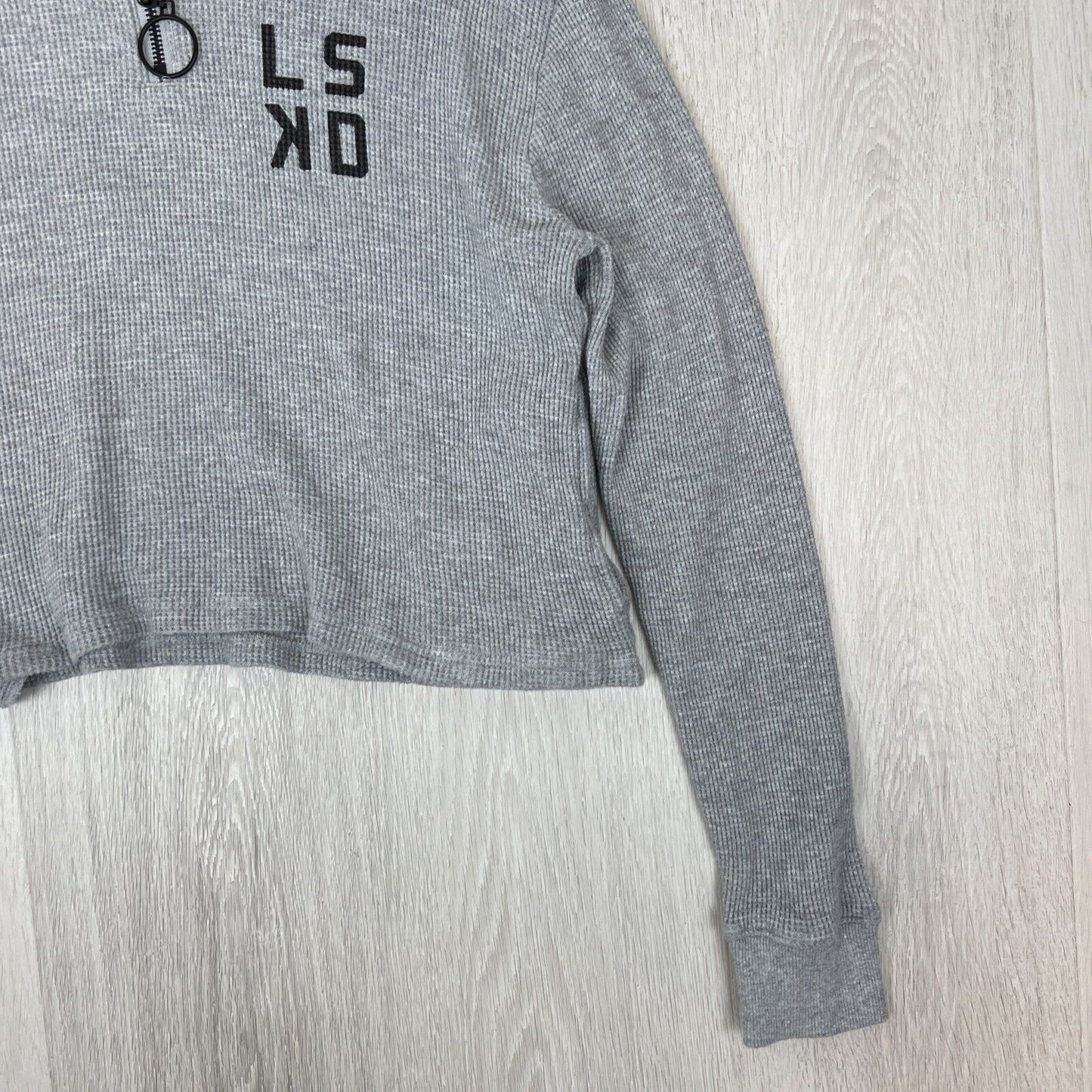 LSKD Womens Cropped Waffle Texture 1/4 Zip Hoodie Size 12
