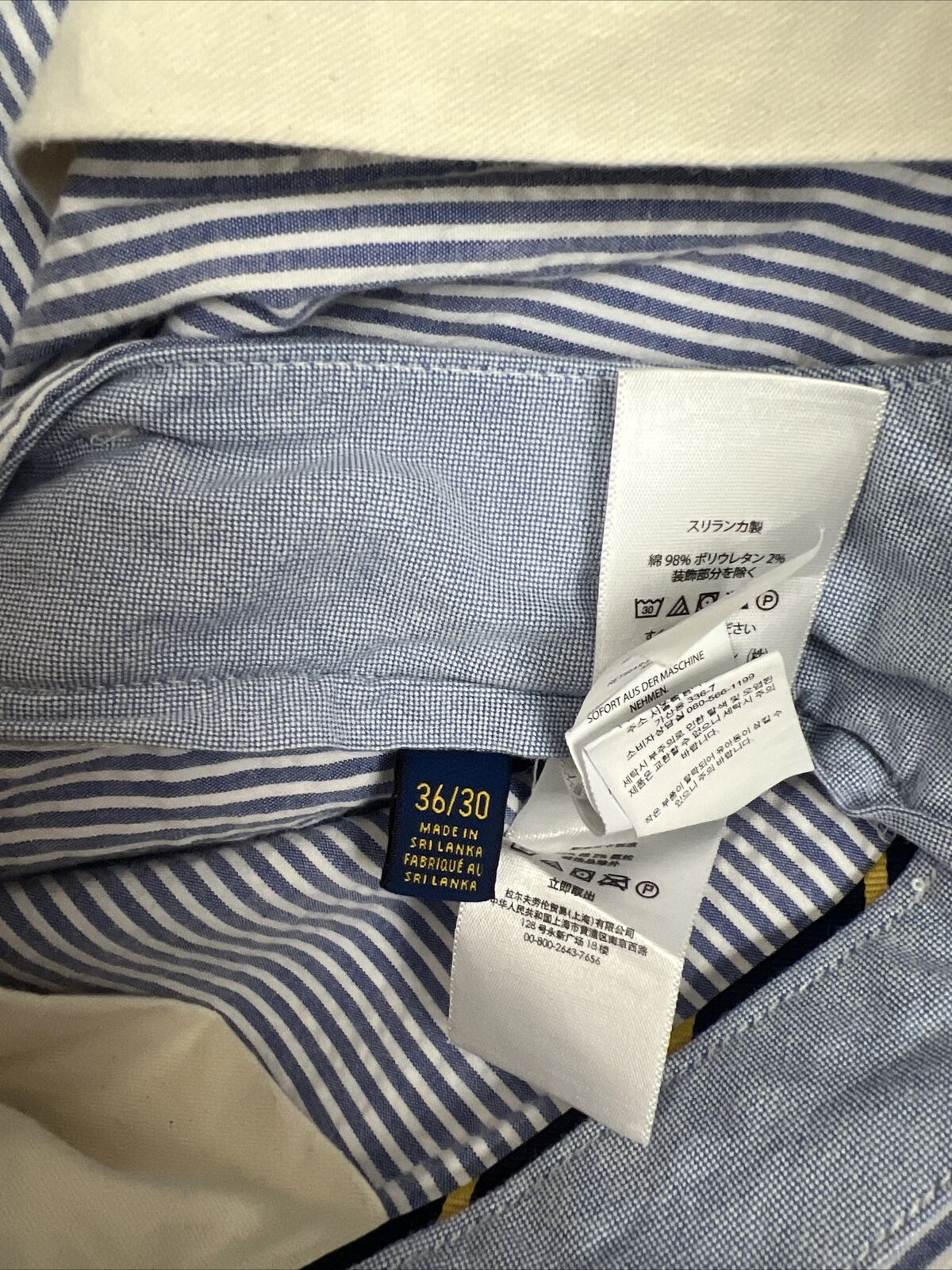 Polo Ralph Lauren Mens Stretch Straight Striped Cotton Pants Size 36/30