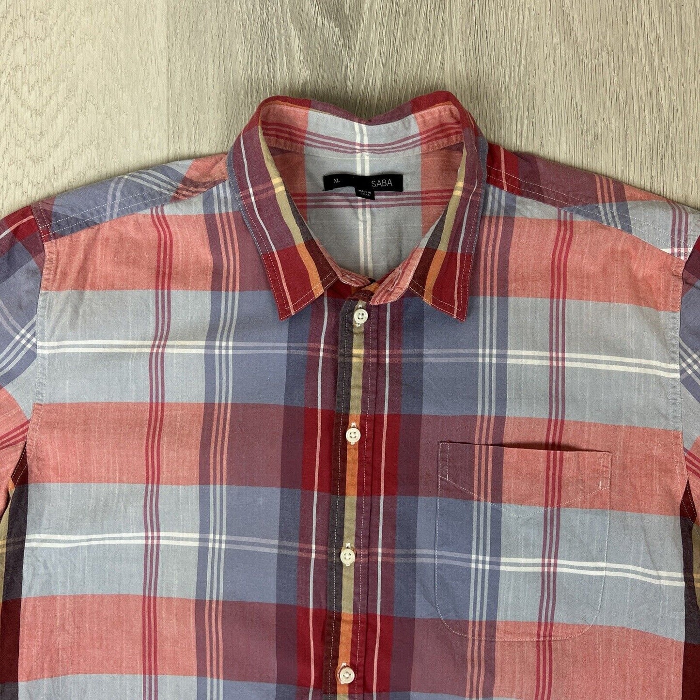 SABA Mens Short Sleeve Button Up Shirt Plaid Pattern Size XL