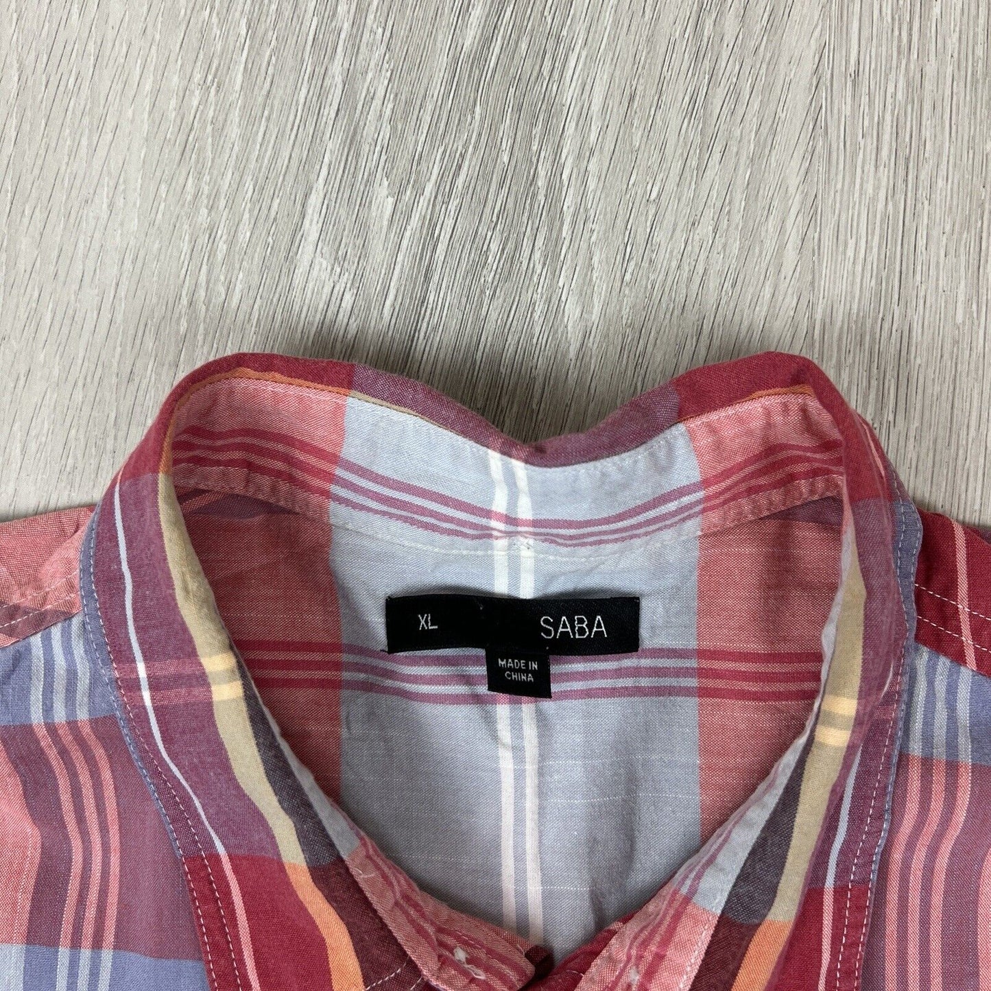 SABA Mens Short Sleeve Button Up Shirt Plaid Pattern Size XL