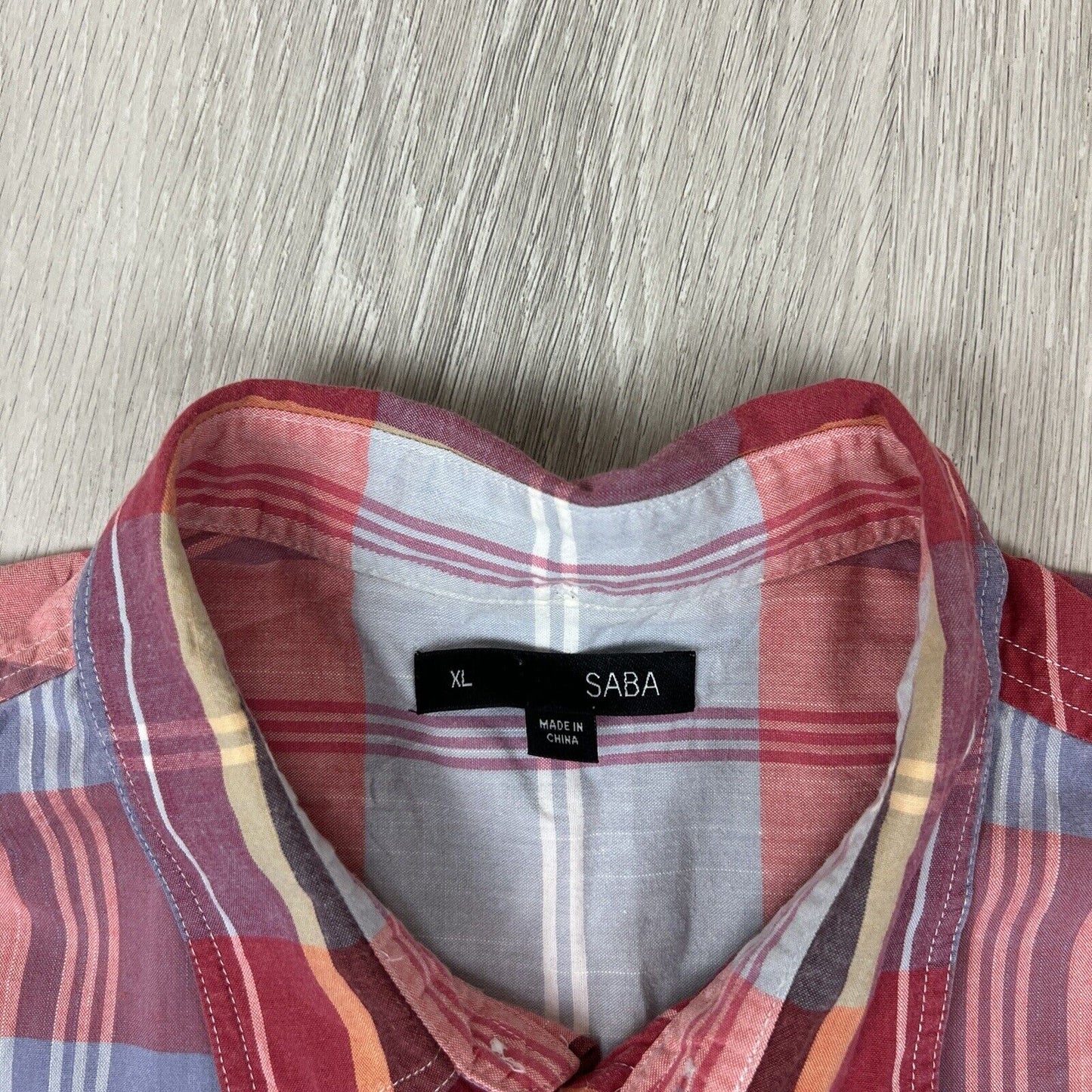 SABA Mens Short Sleeve Button Up Shirt Plaid Pattern Size XL