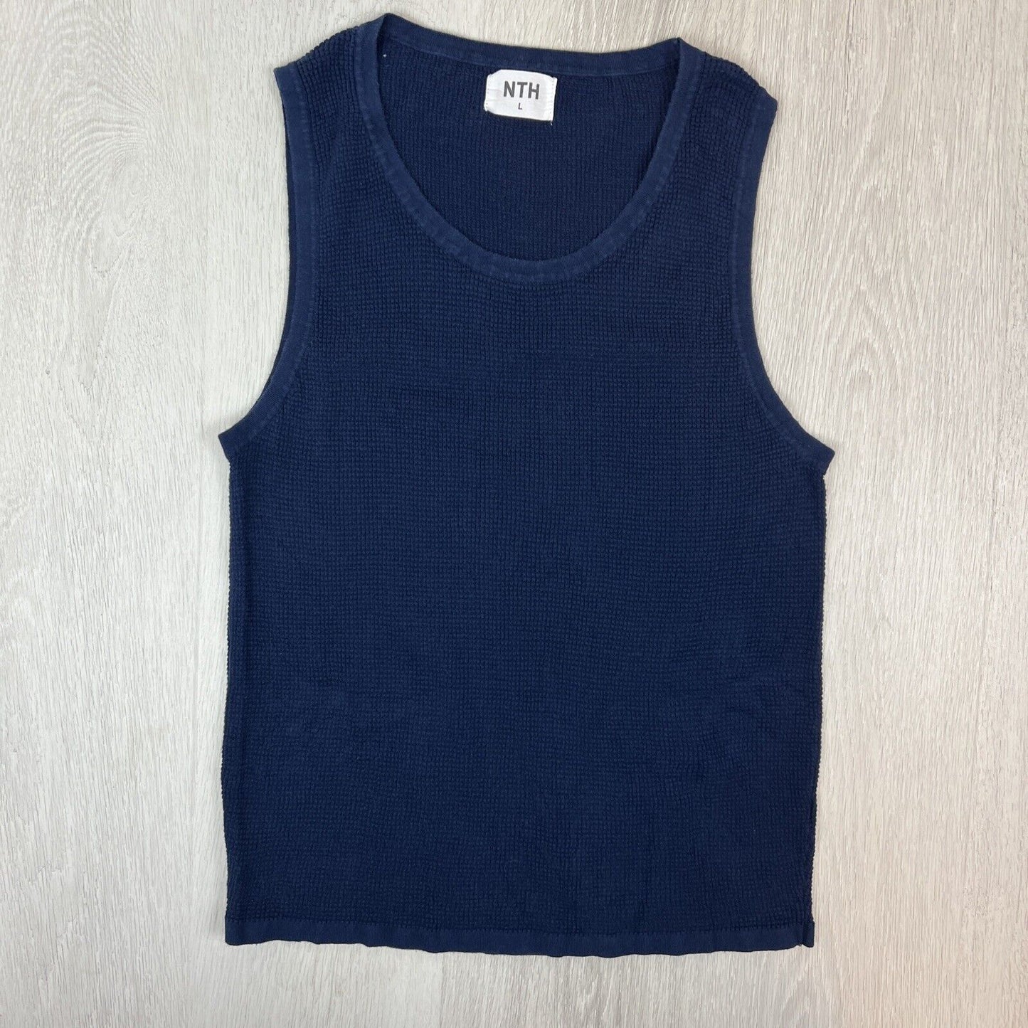 NTH Mens Navy Waffle Knit Singlet Tank Top Size Large