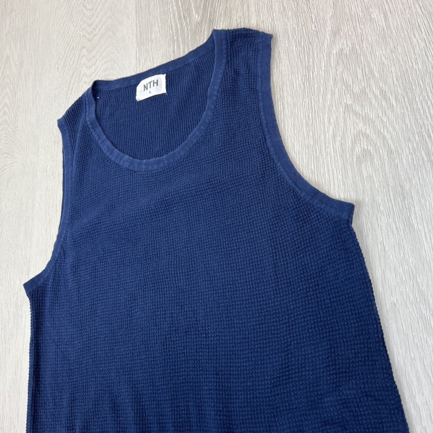 NTH Mens Navy Waffle Knit Singlet Tank Top Size Large