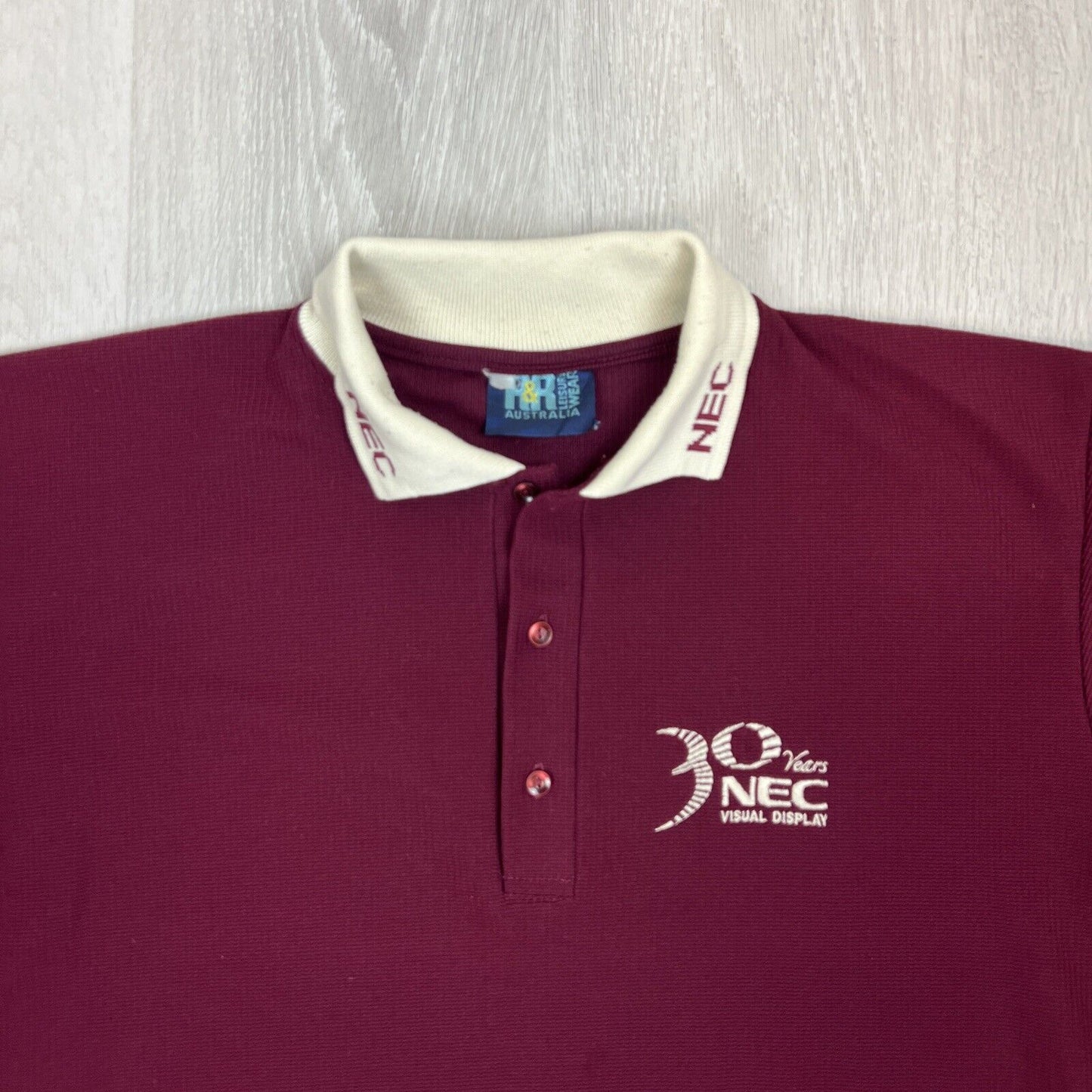 Vintage Mens NEC Visual Display 30 Years Maroon Polo Shirt Size XL approx