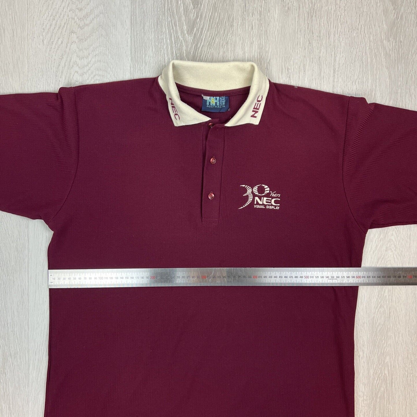 Vintage Mens NEC Visual Display 30 Years Maroon Polo Shirt Size XL approx