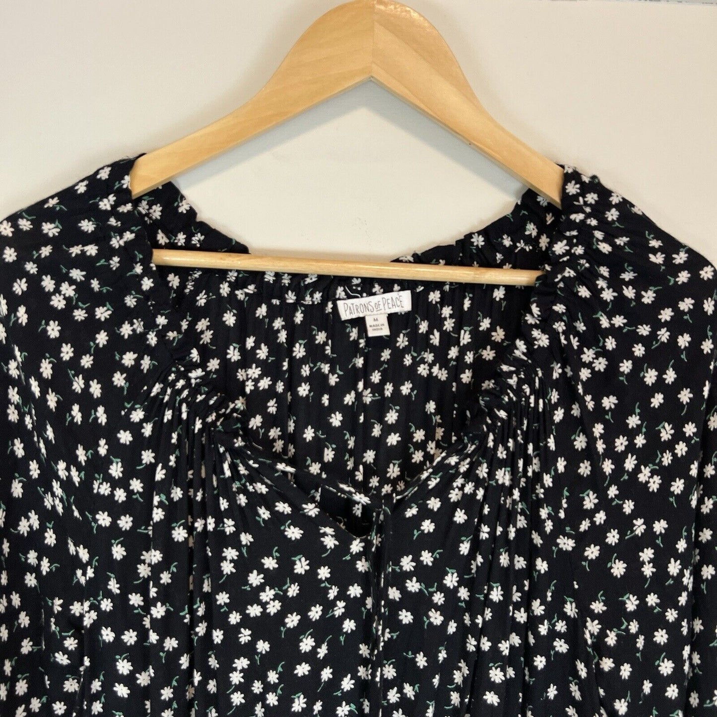 Patrons of Peace Womens Black Gypsy Floral Boho Dress size Medium Black