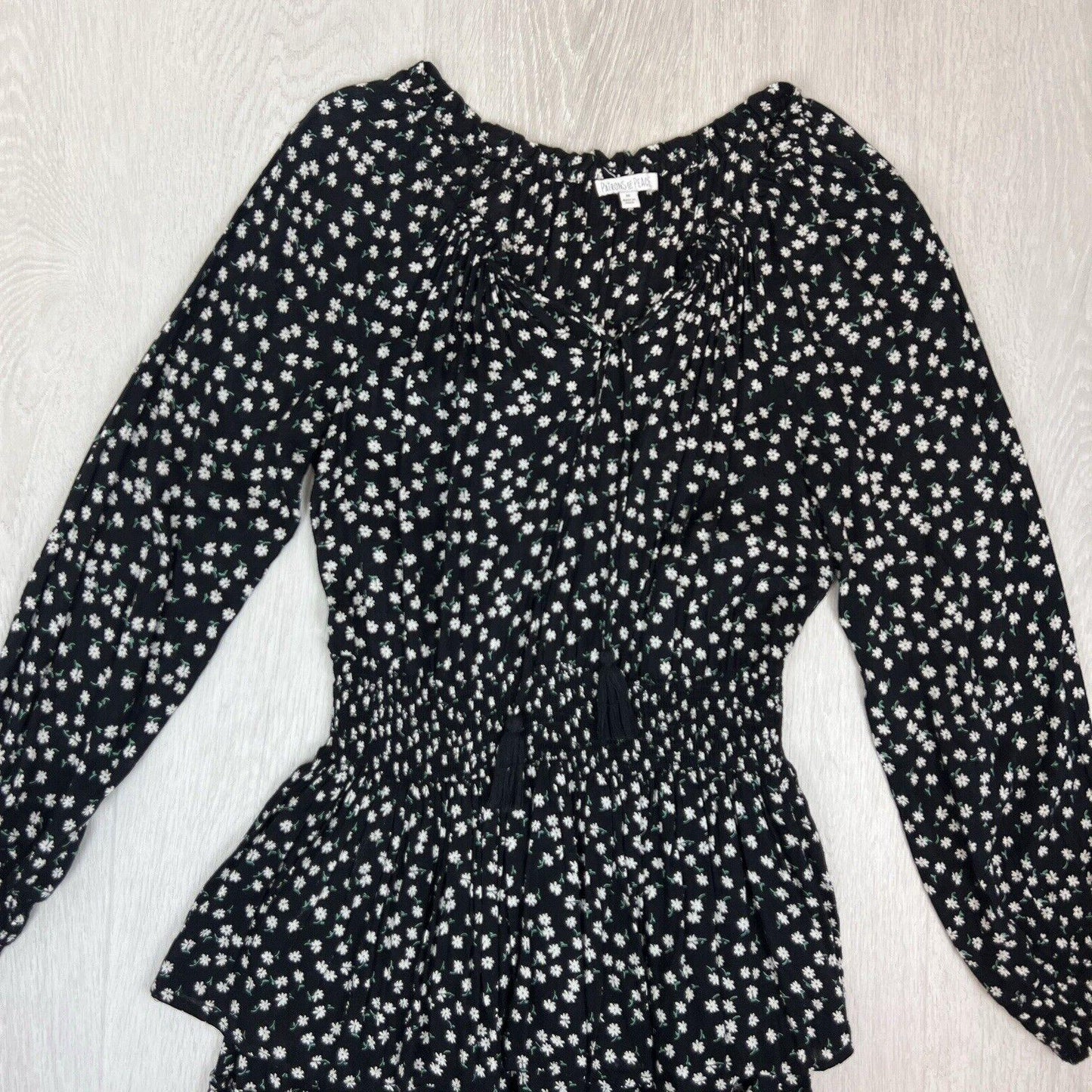 Patrons of Peace Womens Black Gypsy Floral Boho Dress size Medium Black