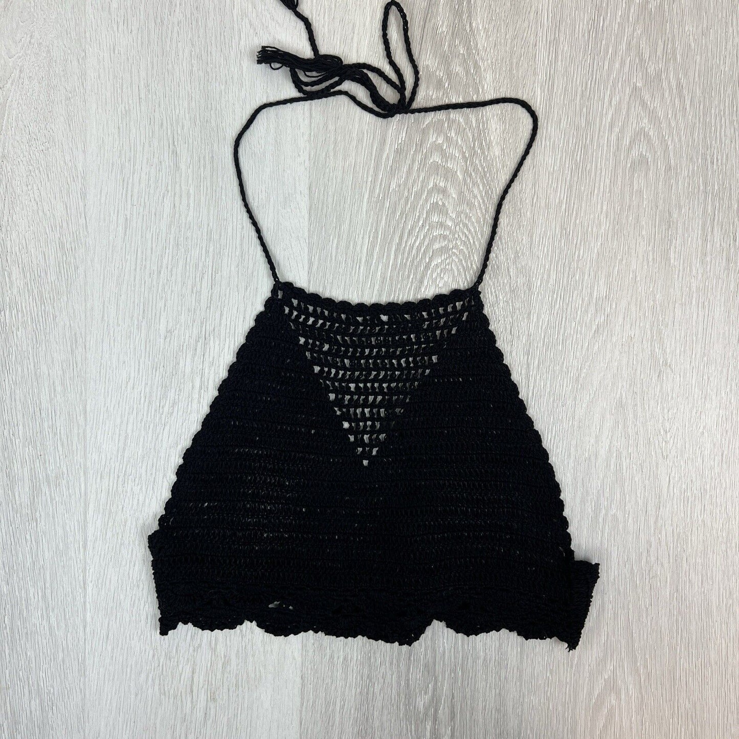 Womens Black Crochet Cropped Halter Neck Tank Top One Size