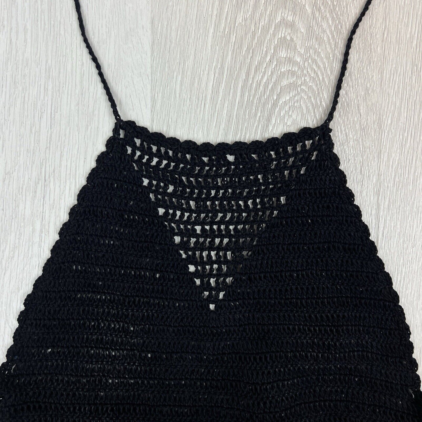Womens Black Crochet Cropped Halter Neck Tank Top One Size