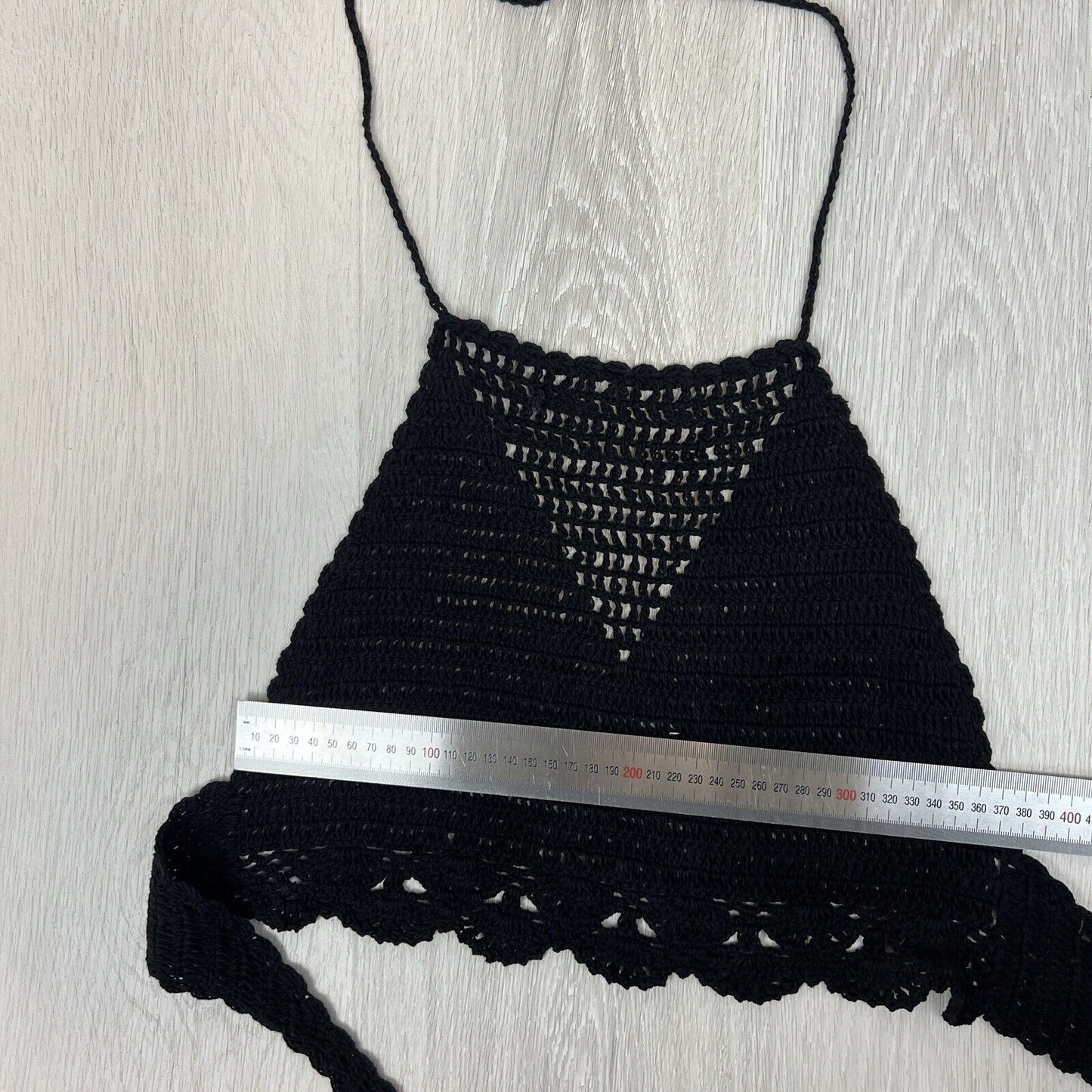 Womens Black Crochet Cropped Halter Neck Tank Top One Size