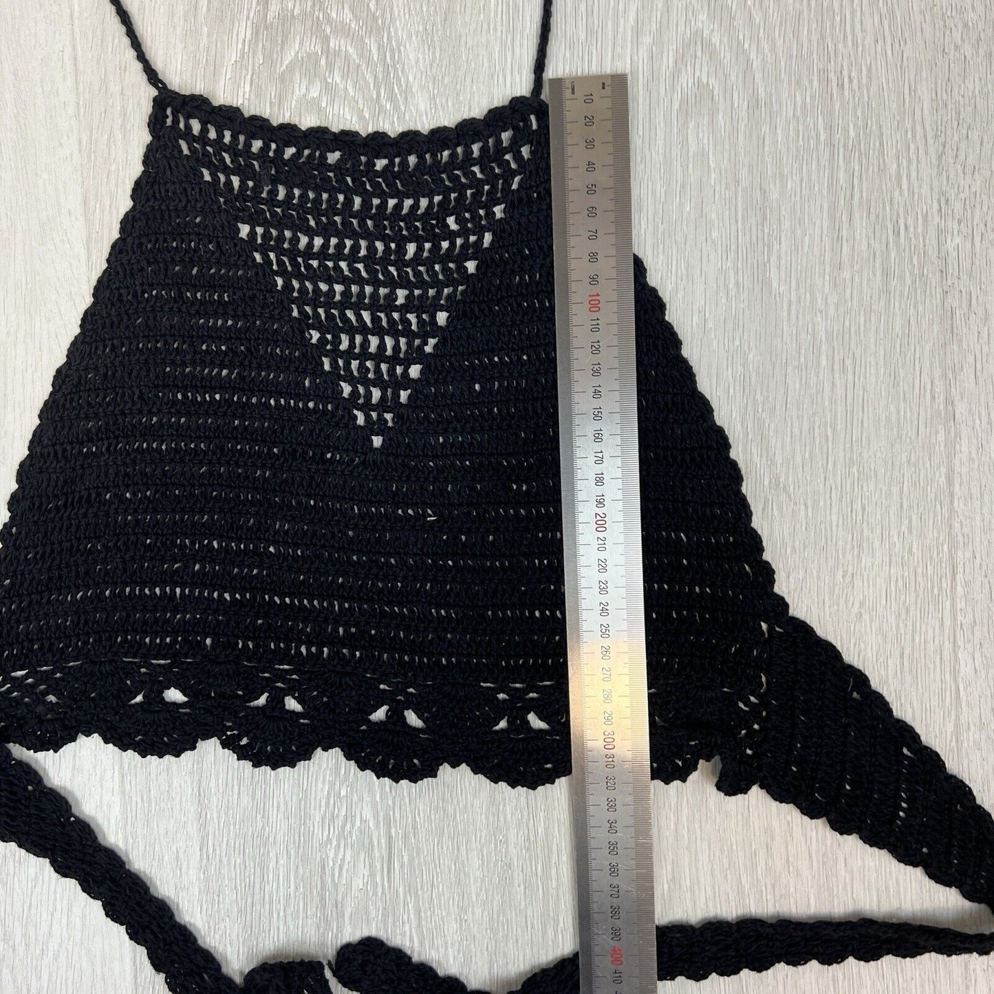 Womens Black Crochet Cropped Halter Neck Tank Top One Size