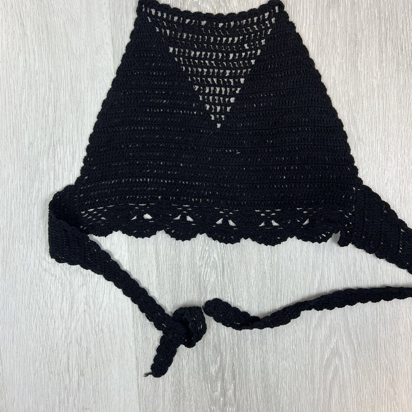 Womens Black Crochet Cropped Halter Neck Tank Top One Size