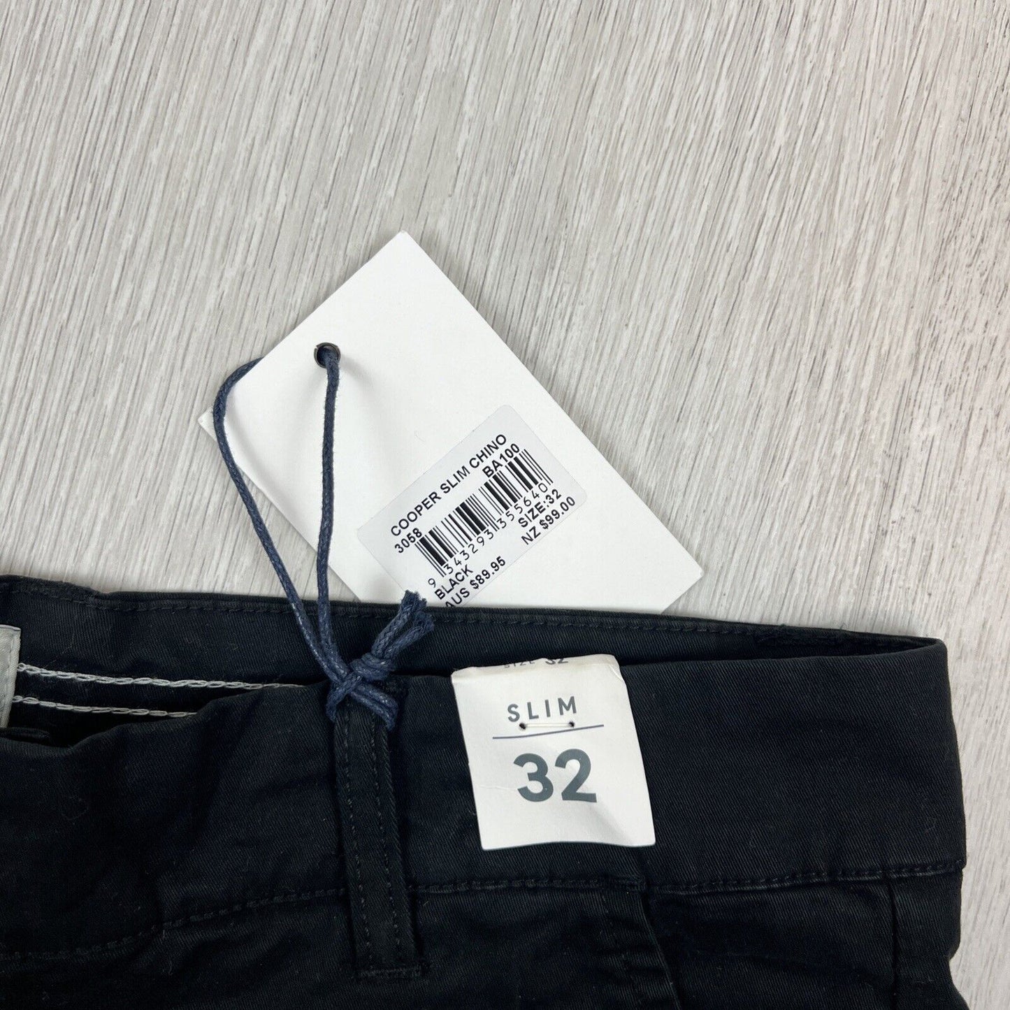 Academy Brand Mens Black Slim Chinos Cooper Fit Size 32 (New)