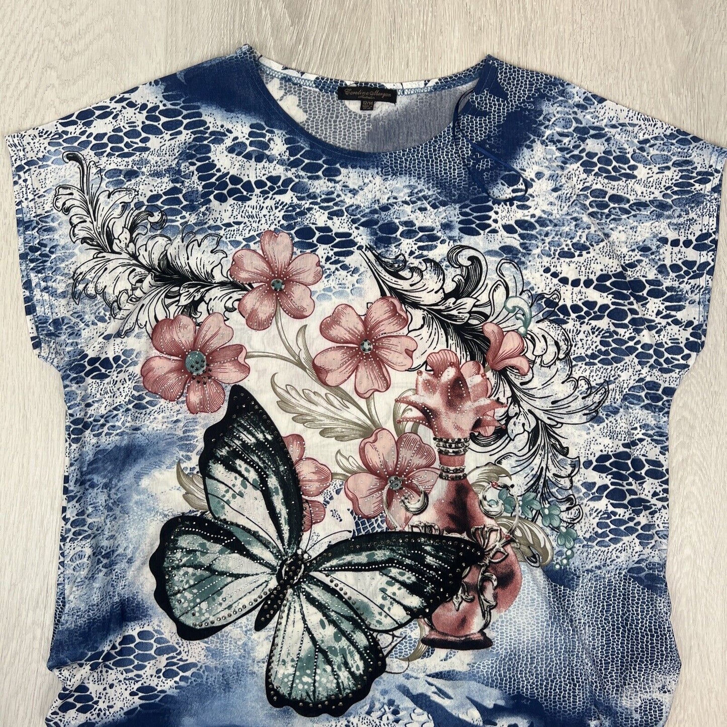 Caroline Morgan Womens Jewelled Butterfly Top Size 12-14