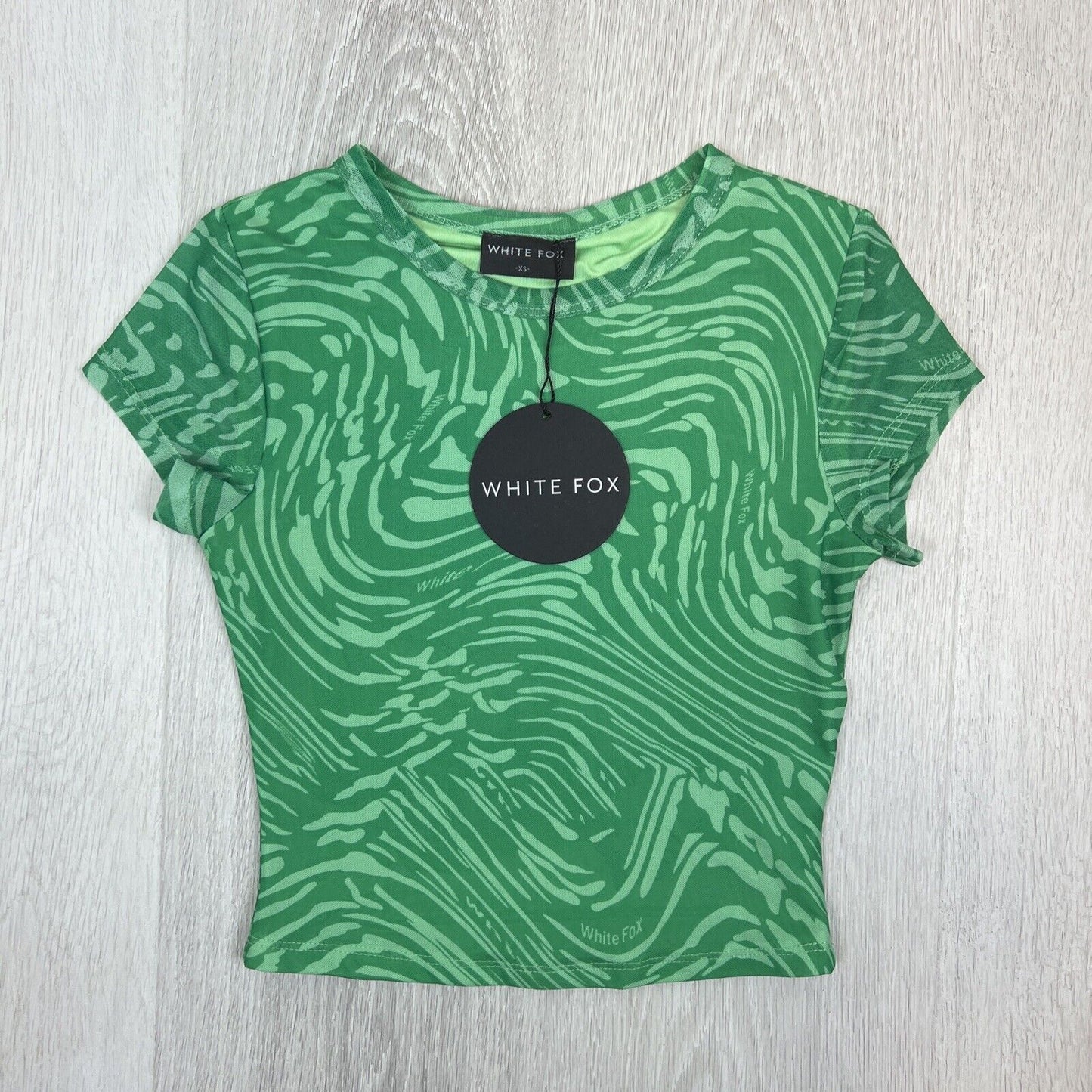 White Fox Womens Answer My Calls Green Swirl Crop Top Size XS (New)