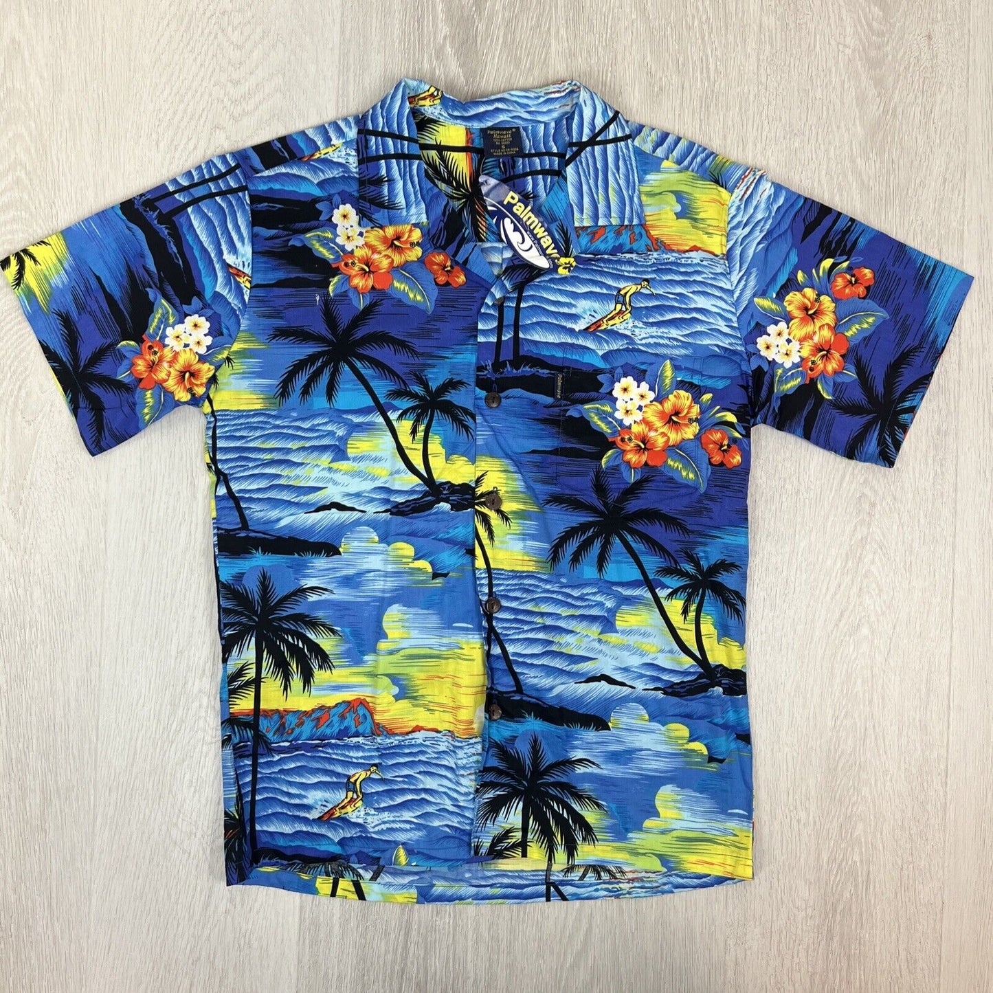 PalmWave Hawaii Mens Blue Short Sleeve Button Up Shirt Size Small (new)