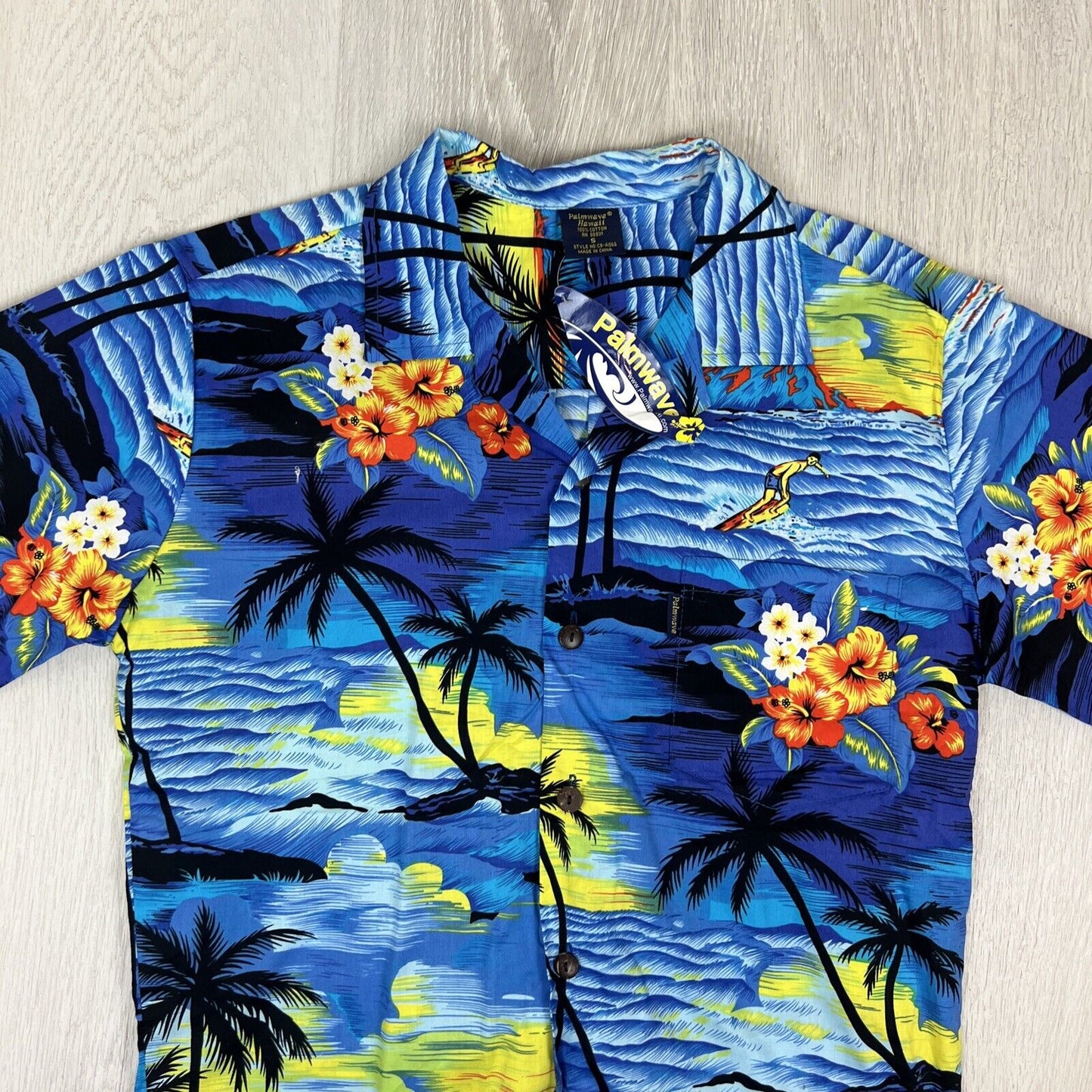 PalmWave Hawaii Mens Blue Short Sleeve Button Up Shirt Size Small (new)