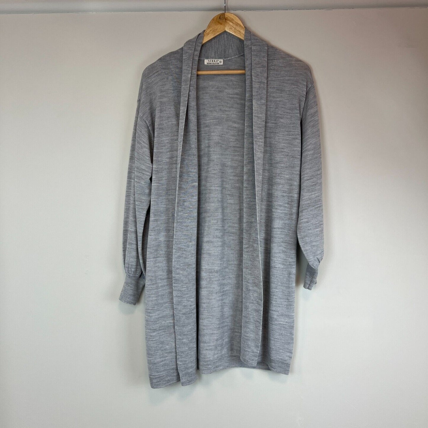Serra Merino Collection Womens Grey Open Long Cardigan Size 10