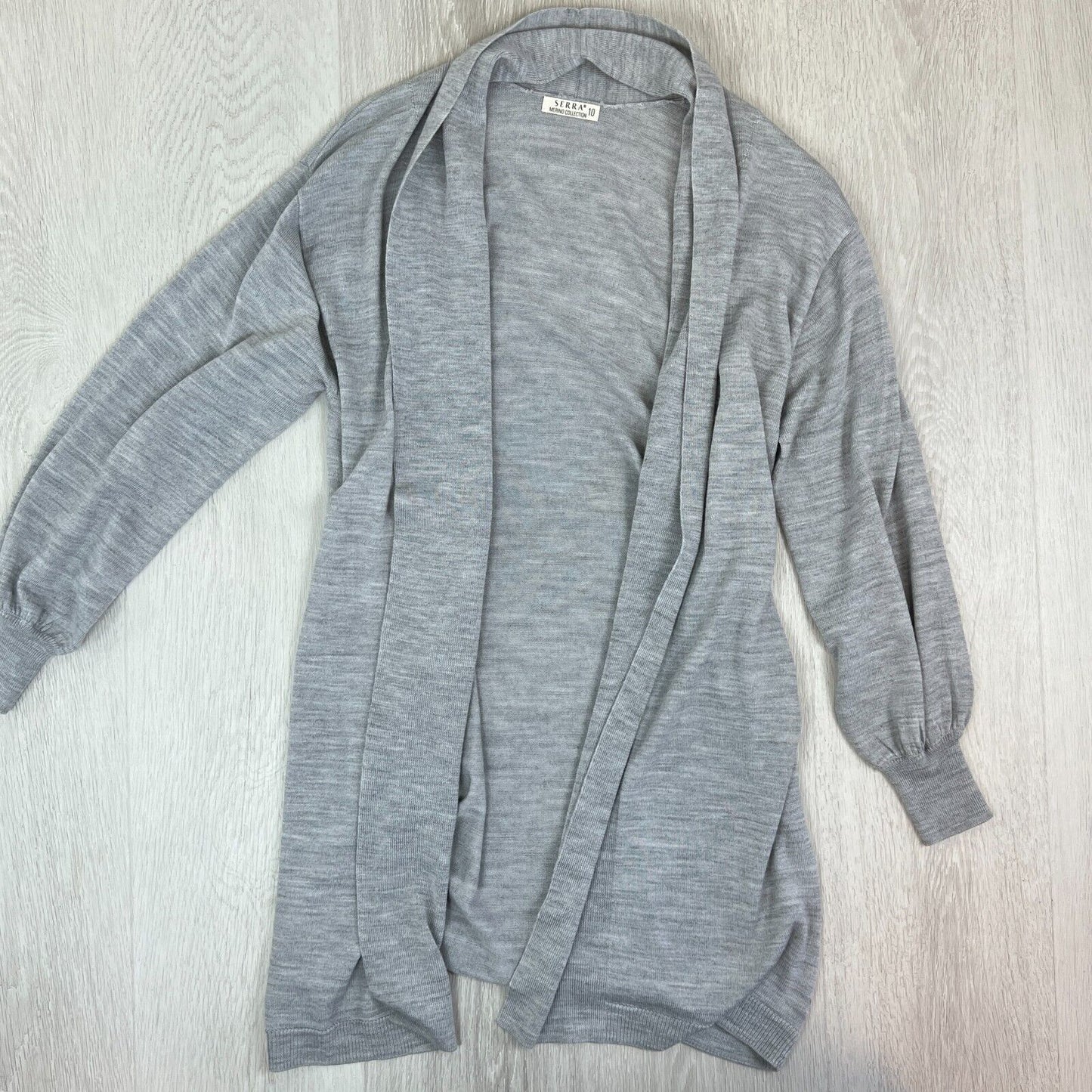 Serra Merino Collection Womens Grey Open Long Cardigan Size 10