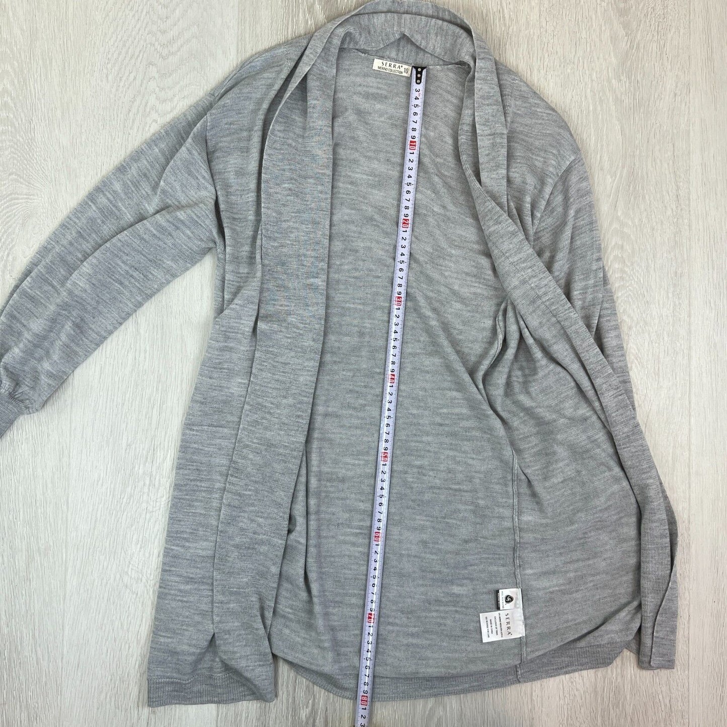 Serra Merino Collection Womens Grey Open Long Cardigan Size 10