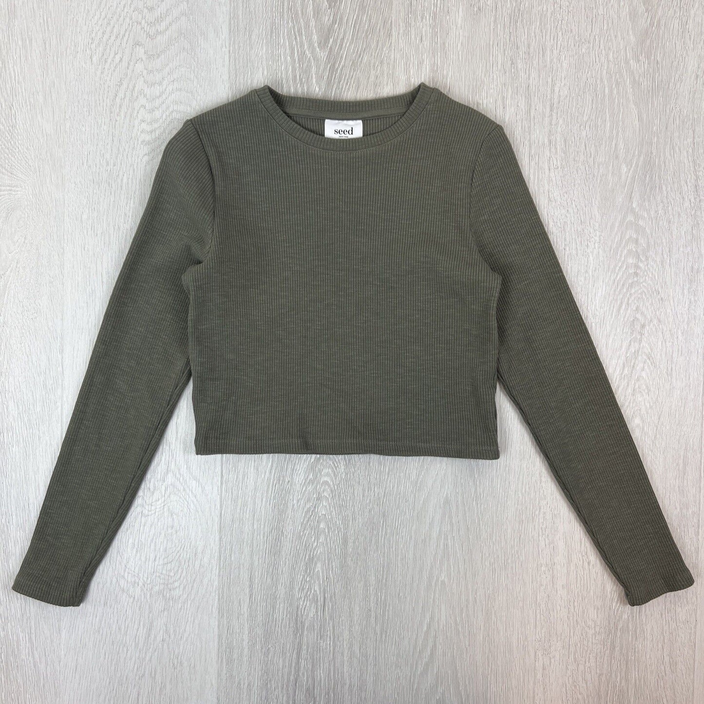 Seed Heritage Womens Green Long Sleeve Ribbed Stretch Top Size Small