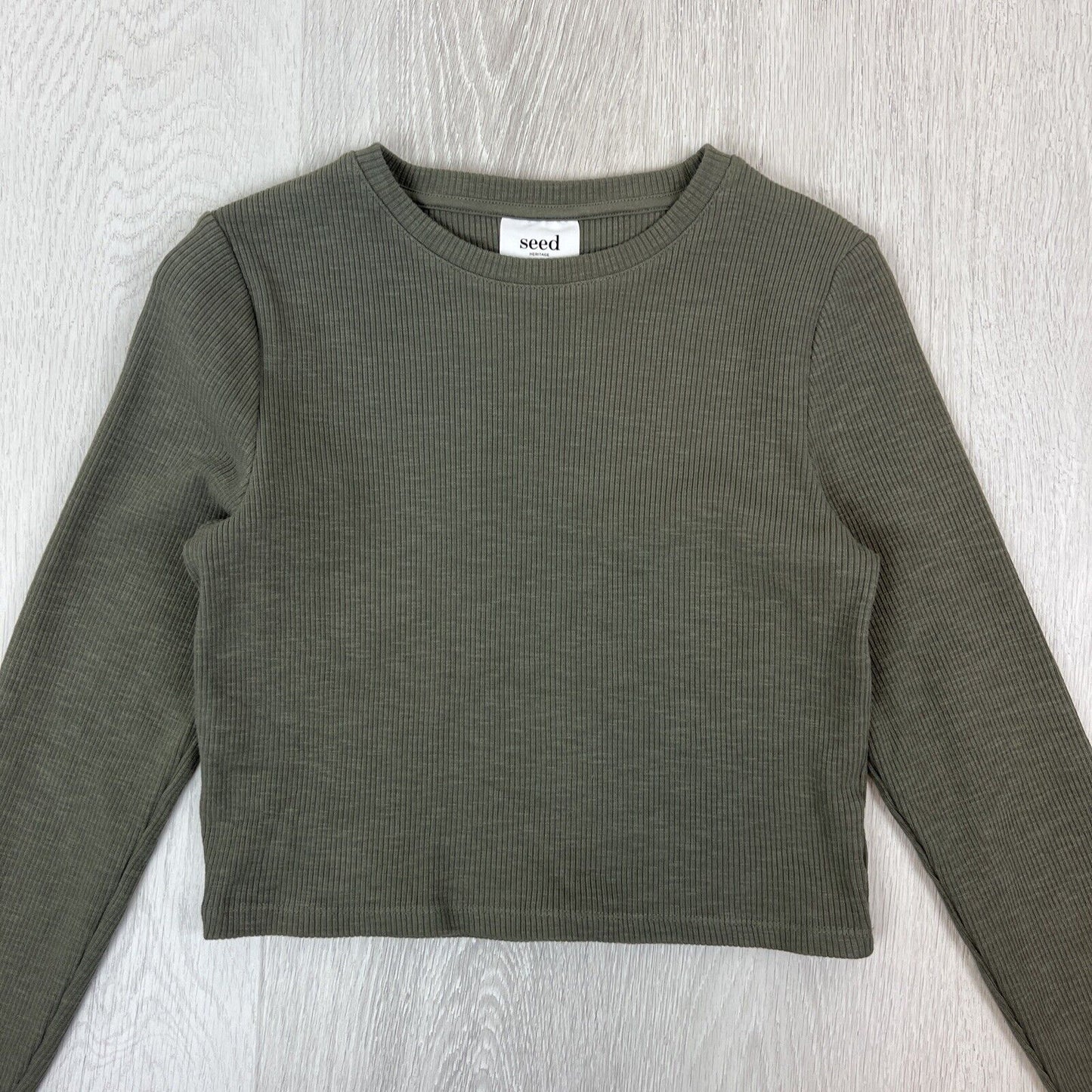 Seed Heritage Womens Green Long Sleeve Ribbed Stretch Top Size Small