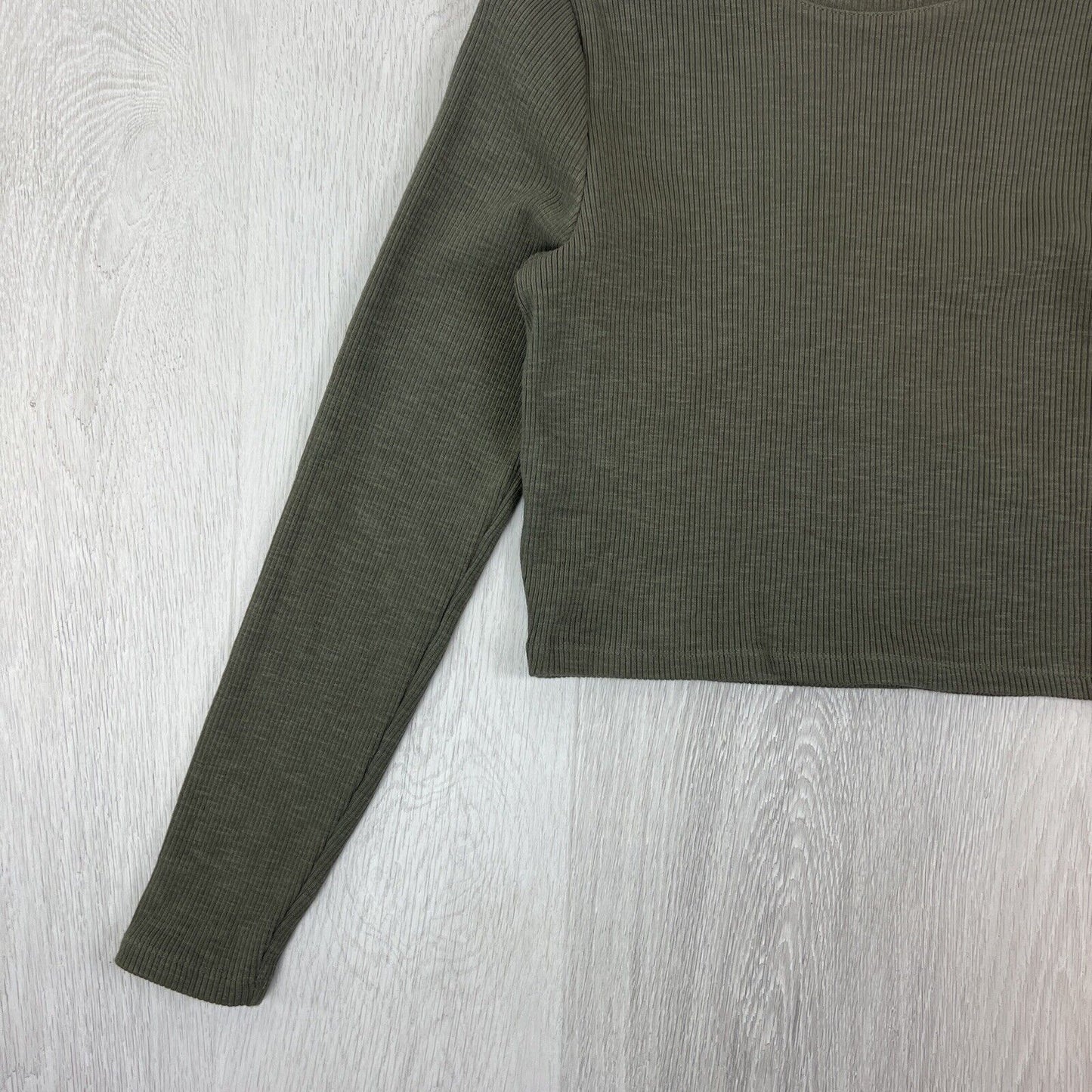 Seed Heritage Womens Green Long Sleeve Ribbed Stretch Top Size Small