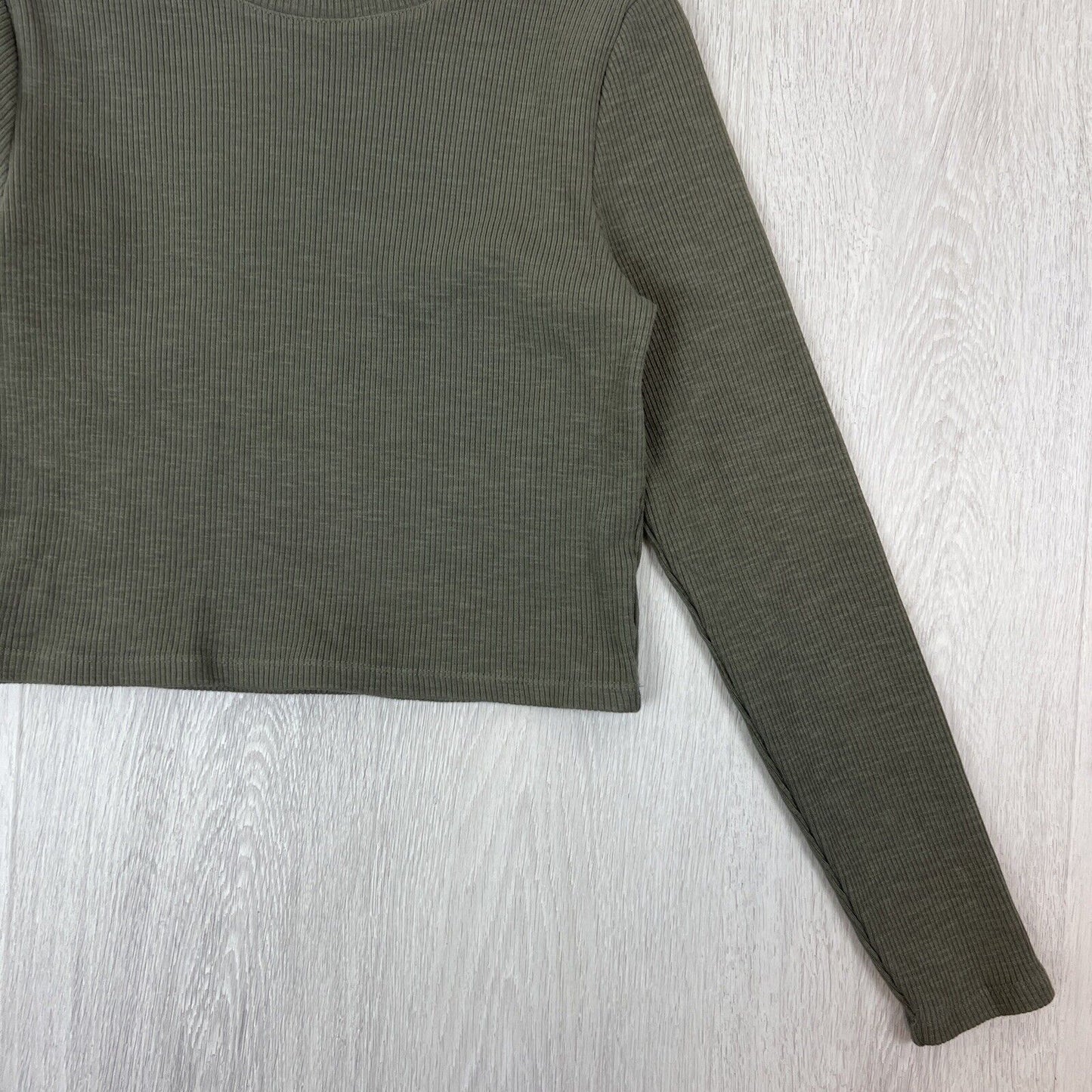 Seed Heritage Womens Green Long Sleeve Ribbed Stretch Top Size Small