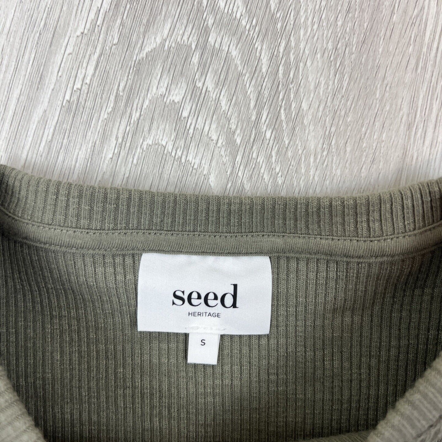 Seed Heritage Womens Green Long Sleeve Ribbed Stretch Top Size Small