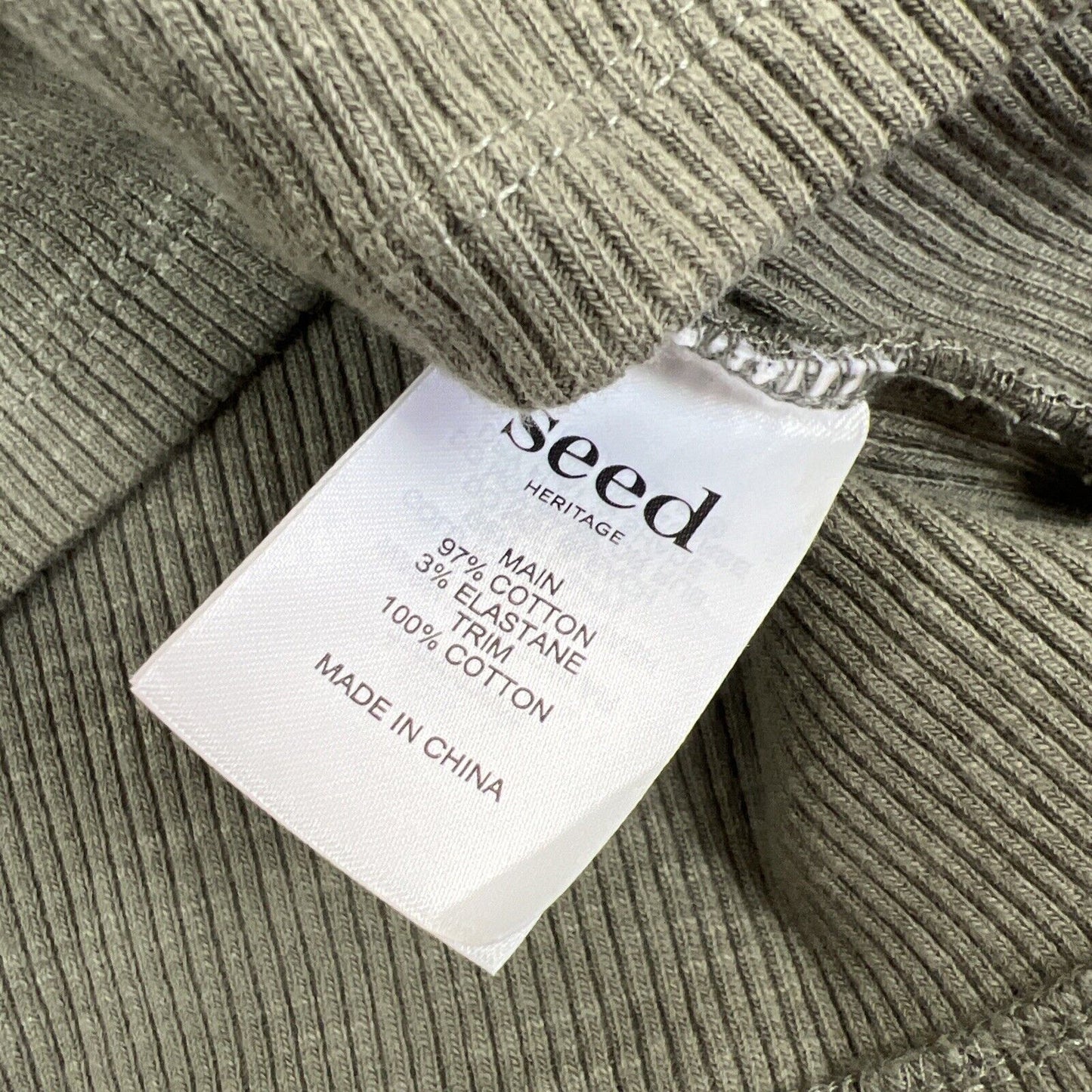 Seed Heritage Womens Green Long Sleeve Ribbed Stretch Top Size Small