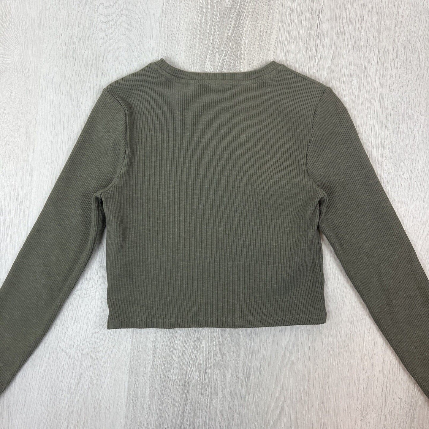 Seed Heritage Womens Green Long Sleeve Ribbed Stretch Top Size Small