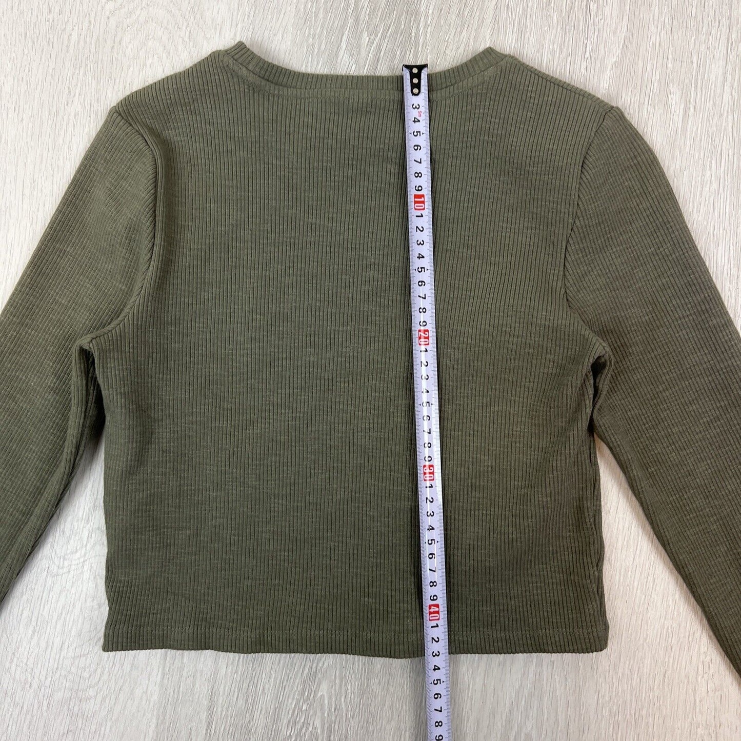 Seed Heritage Womens Green Long Sleeve Ribbed Stretch Top Size Small