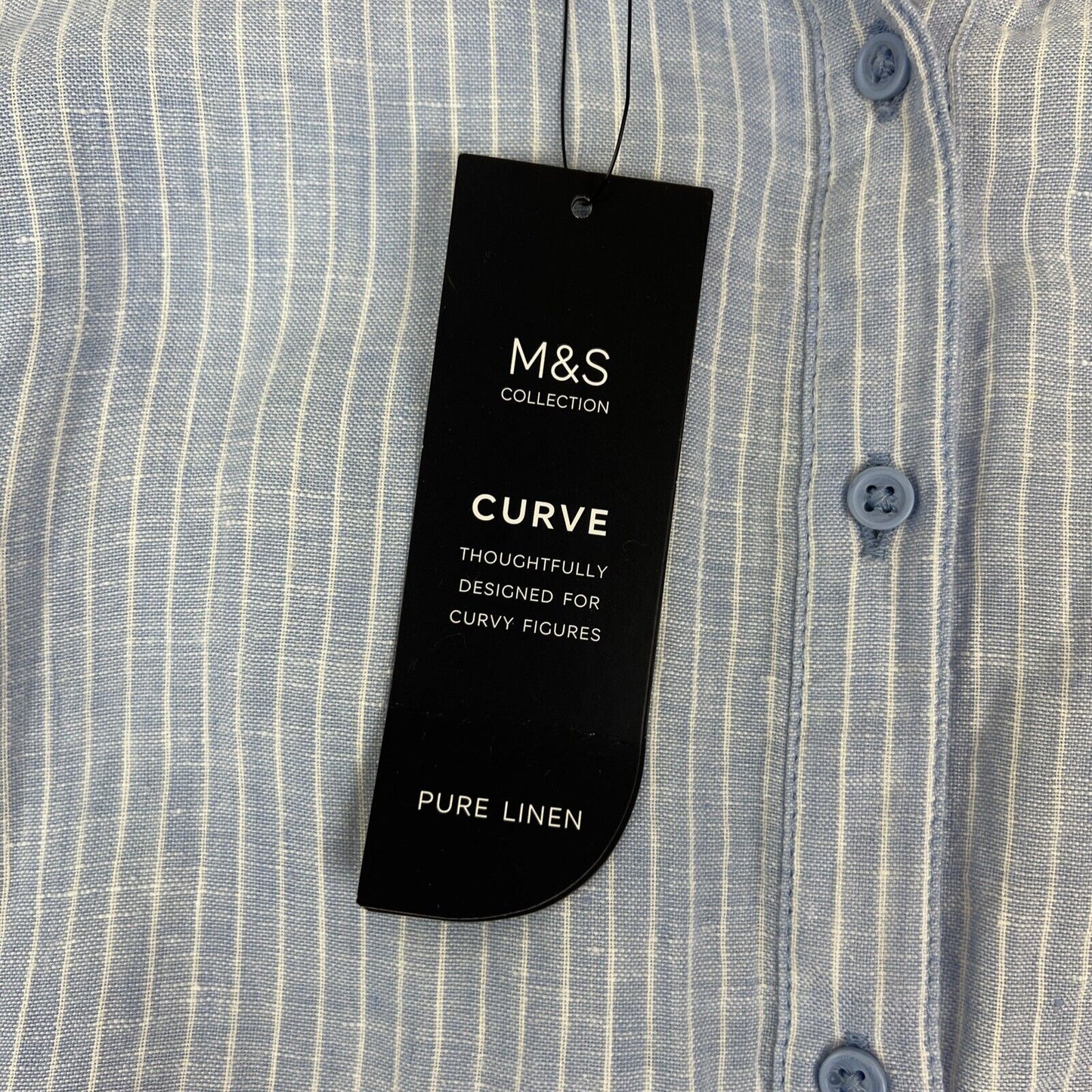 M&S Curve Womens 100% Linen Blue Button Up Shirt Size 26 UK (New)