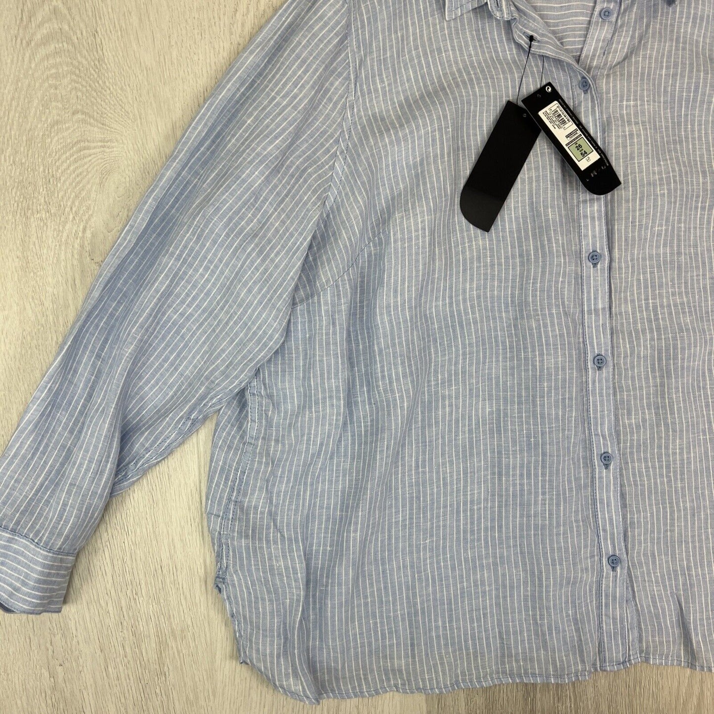 M&S Curve Womens 100% Linen Blue Button Up Shirt Size 26 UK (New)