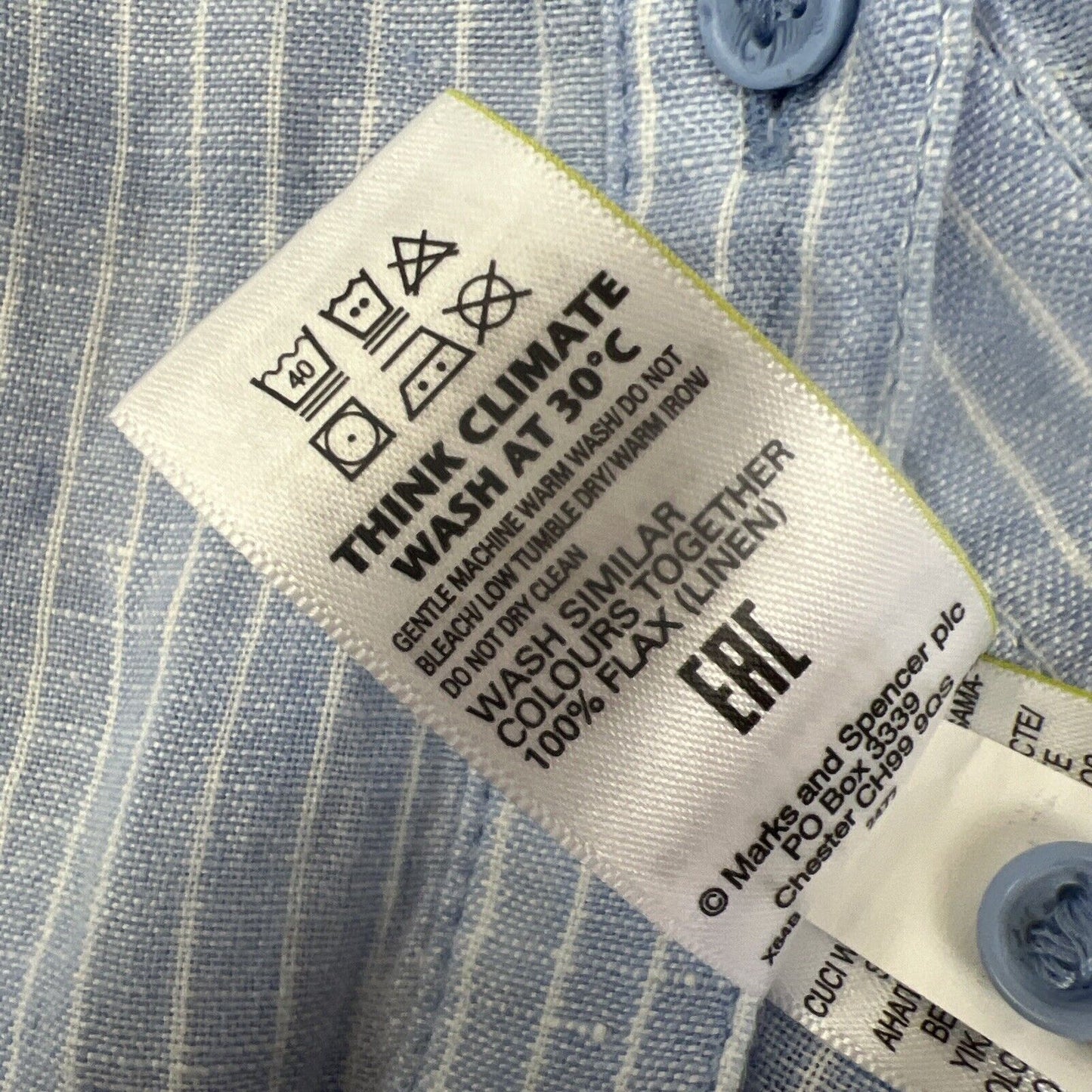 M&S Curve Womens 100% Linen Blue Button Up Shirt Size 26 UK (New)