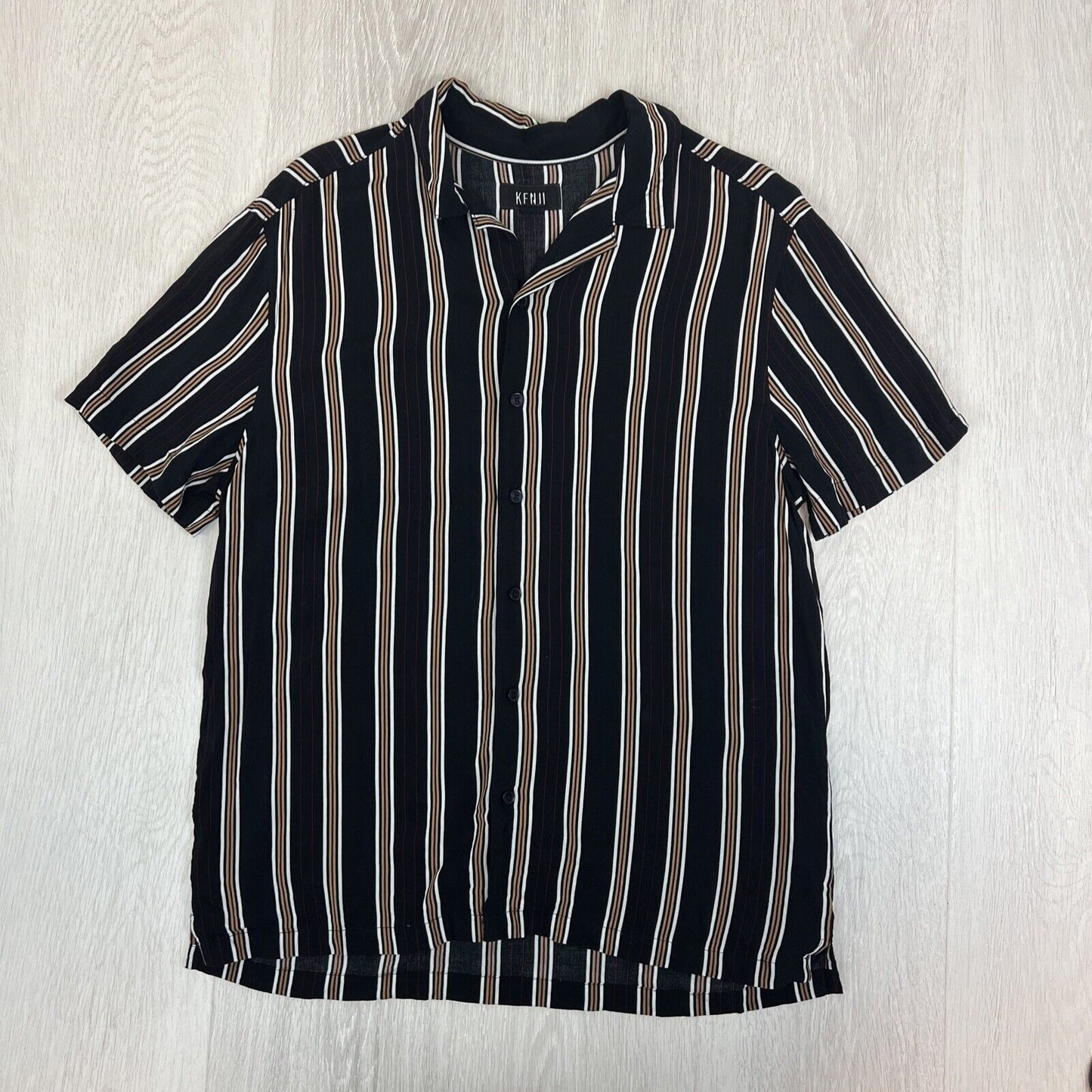 Kenji Mens Striped Casual Short Sleeve Button Up Shirt Size Large