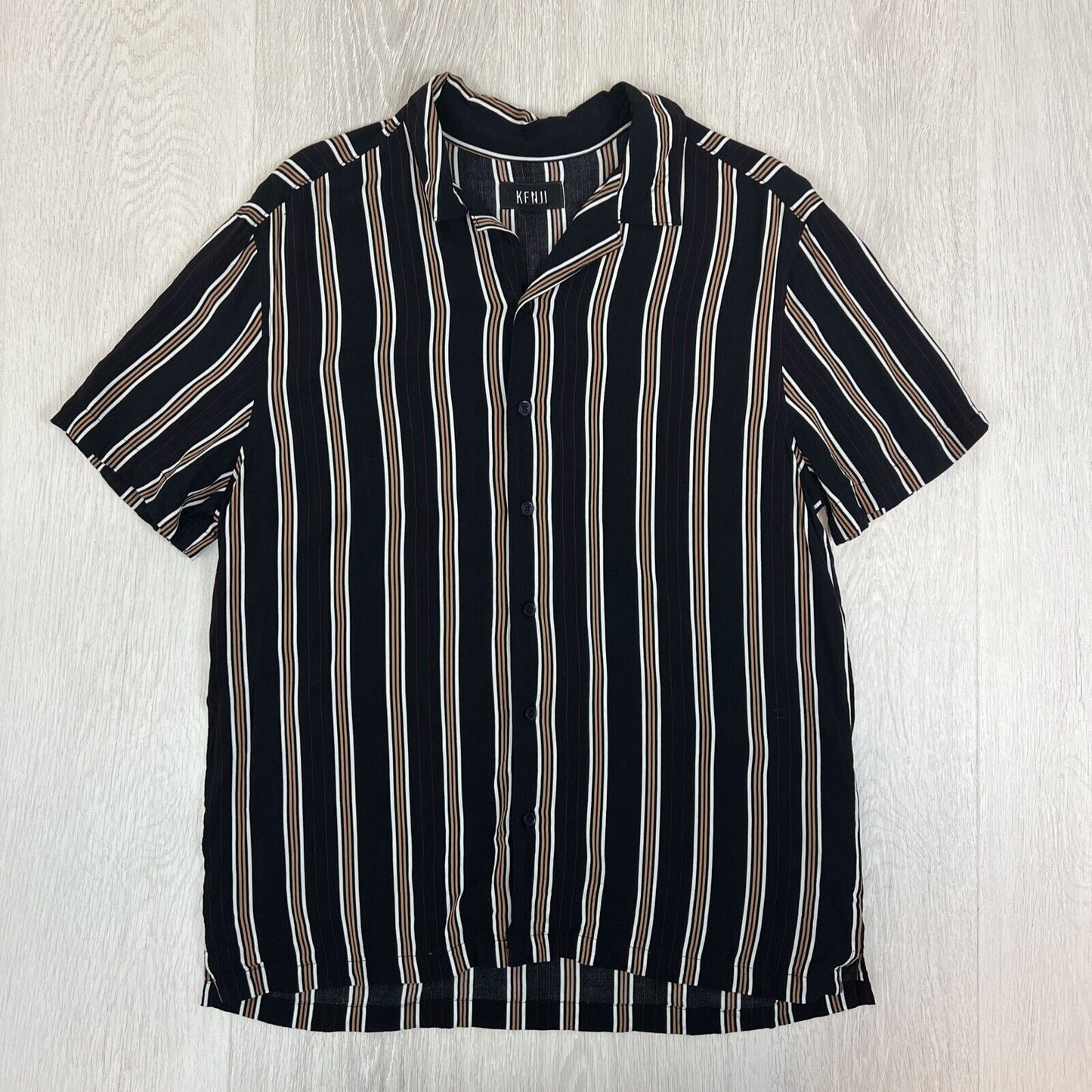 Kenji Mens Striped Casual Short Sleeve Button Up Shirt Size Large