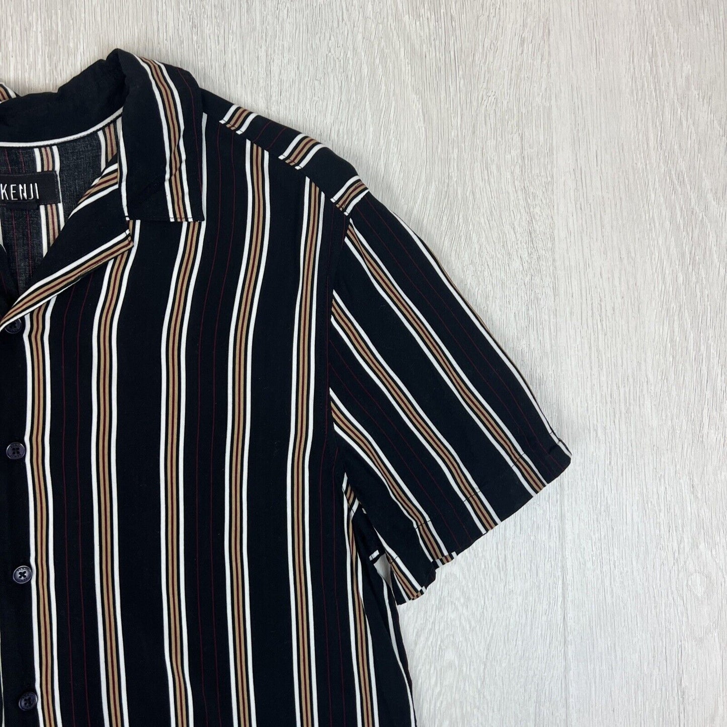 Kenji Mens Striped Casual Short Sleeve Button Up Shirt Size Large