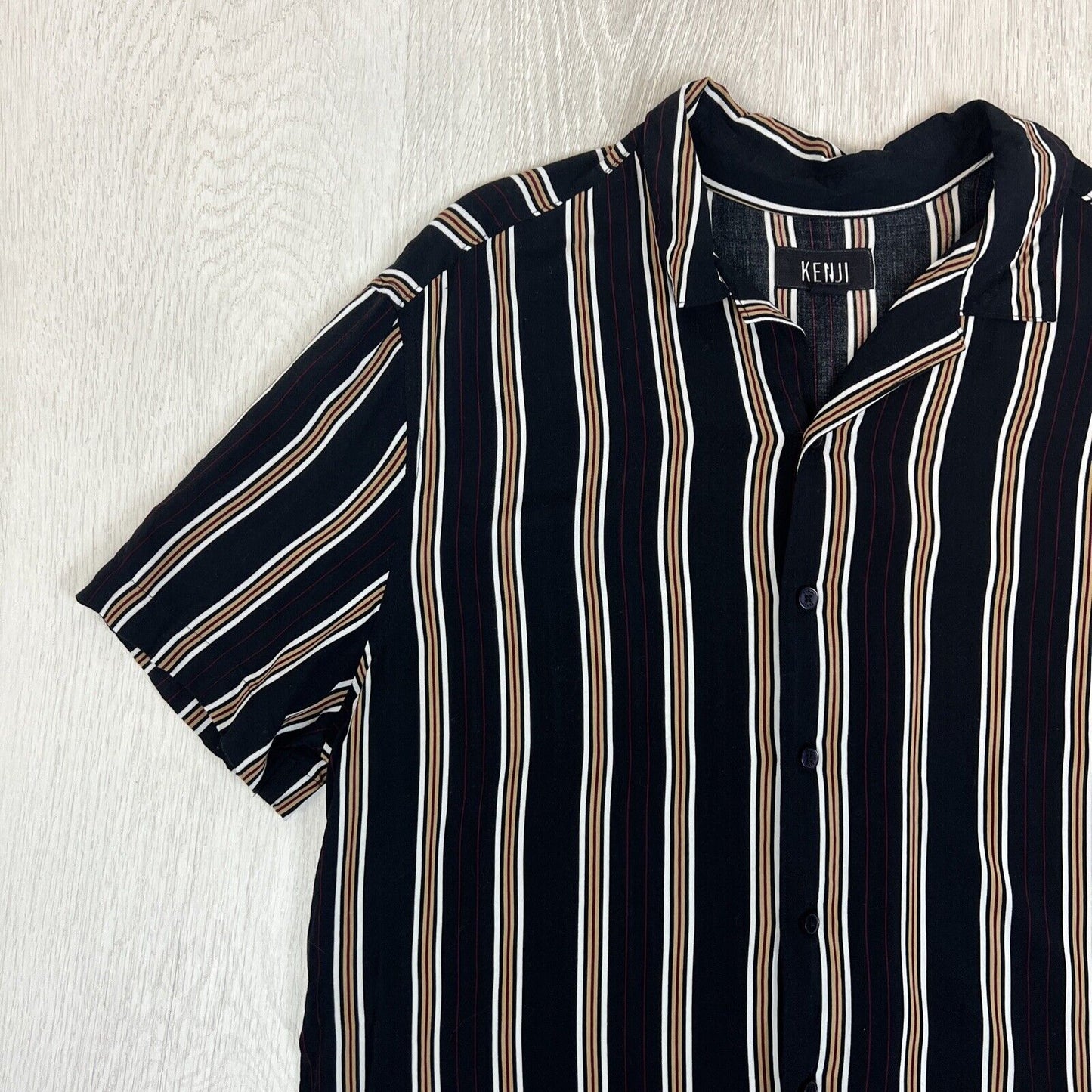 Kenji Mens Striped Casual Short Sleeve Button Up Shirt Size Large