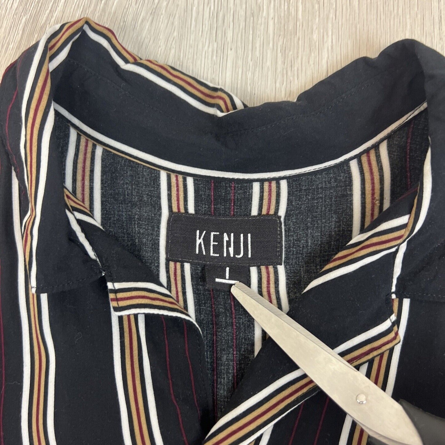 Kenji Mens Striped Casual Short Sleeve Button Up Shirt Size Large