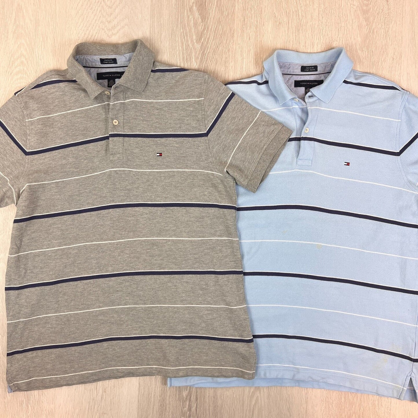 Tommy Hilfiger Mens Custom Fit Short Sleeve Polo Shirts Size Large (2 T-Shirts