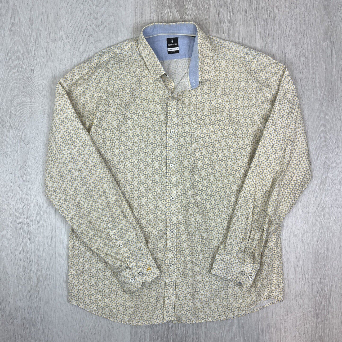 Van Heusen Slim Fit Mens Yellow Long Sleeve Button Up Shirt Size 42