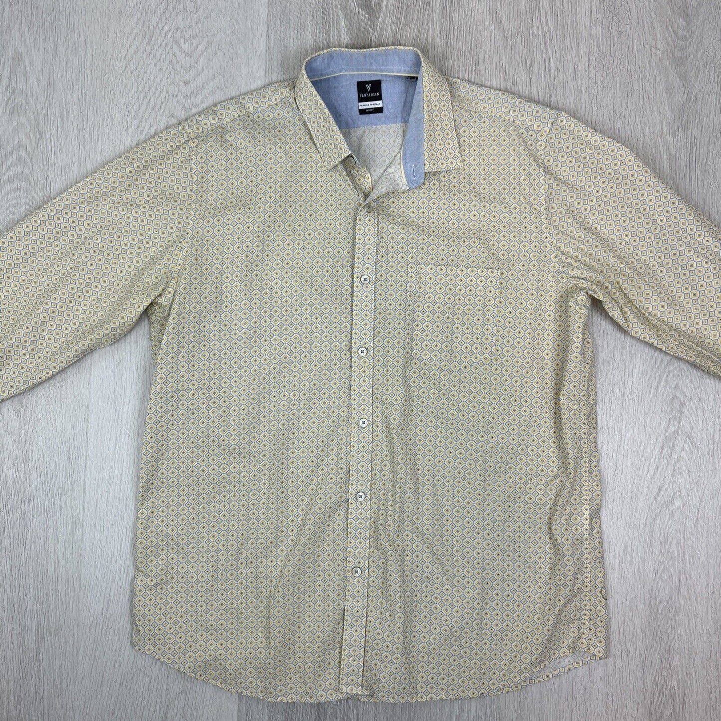 Van Heusen Slim Fit Mens Yellow Long Sleeve Button Up Shirt Size 42