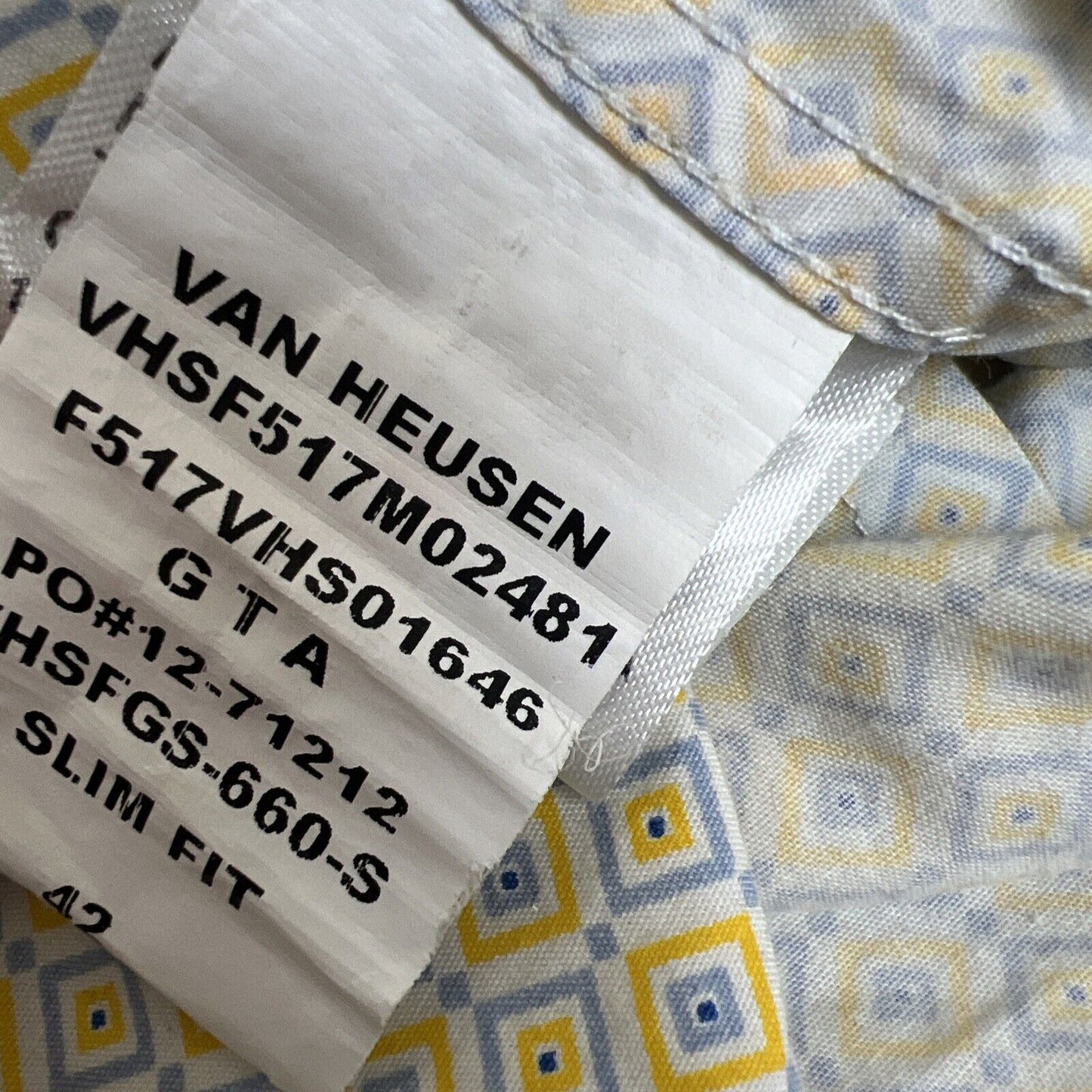 Van Heusen Slim Fit Mens Yellow Long Sleeve Button Up Shirt Size 42