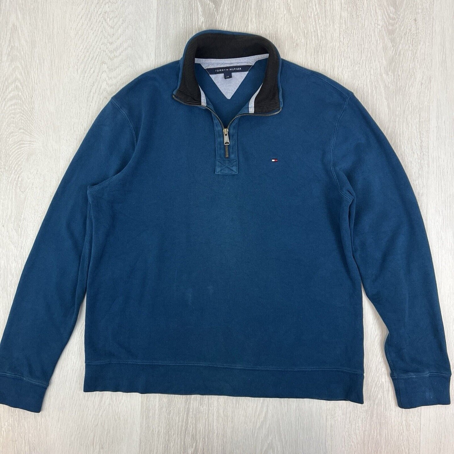 Tommy Hilfiger Men’s Blue 1/4 Zip Knitted Sweater Jumper Size Large