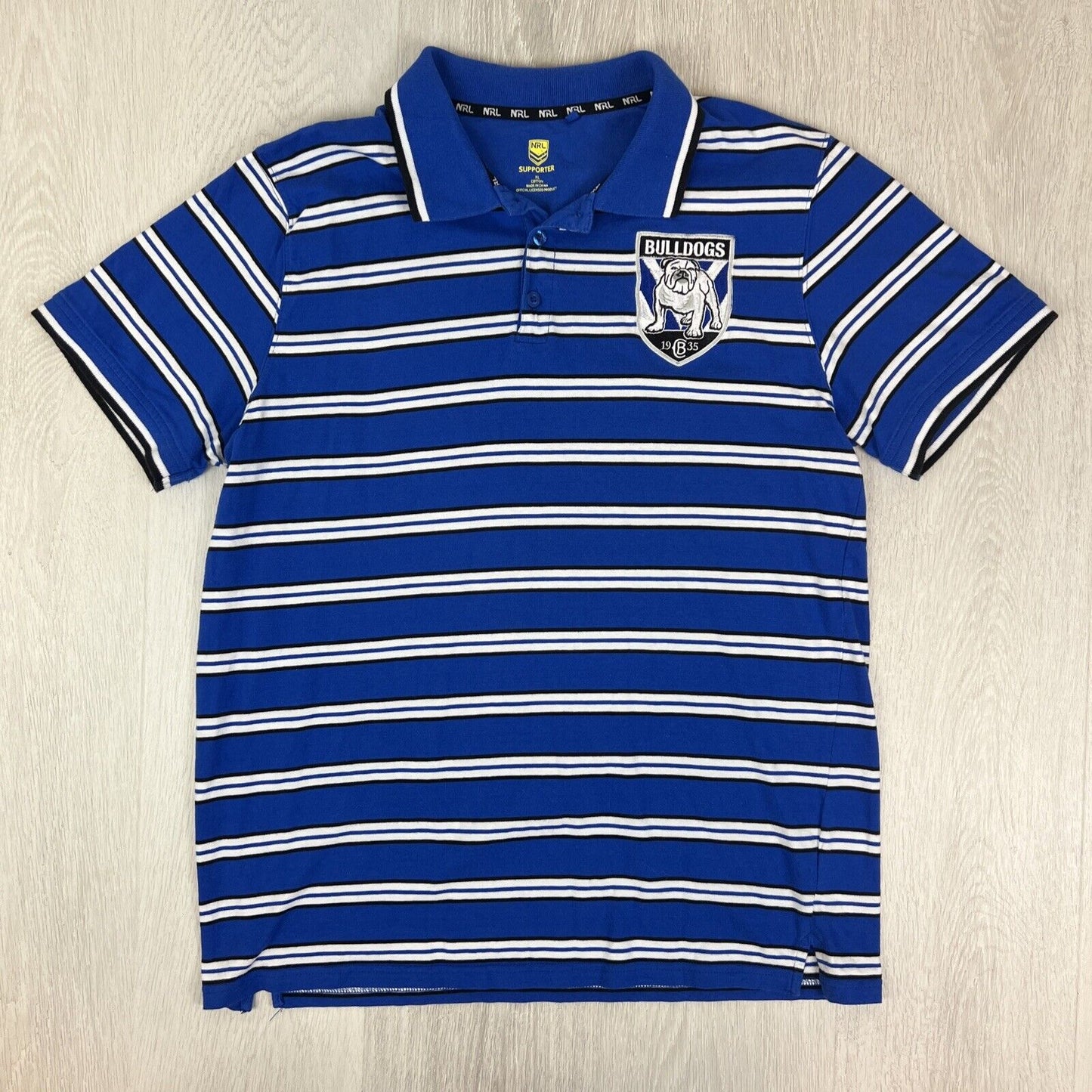 NRL Support Mens Canterbury Bankstown Bulldogs Mens Striped Polo Shirt Size XL