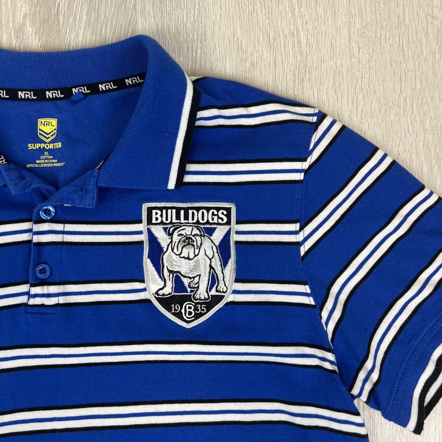 NRL Support Mens Canterbury Bankstown Bulldogs Mens Striped Polo Shirt Size XL